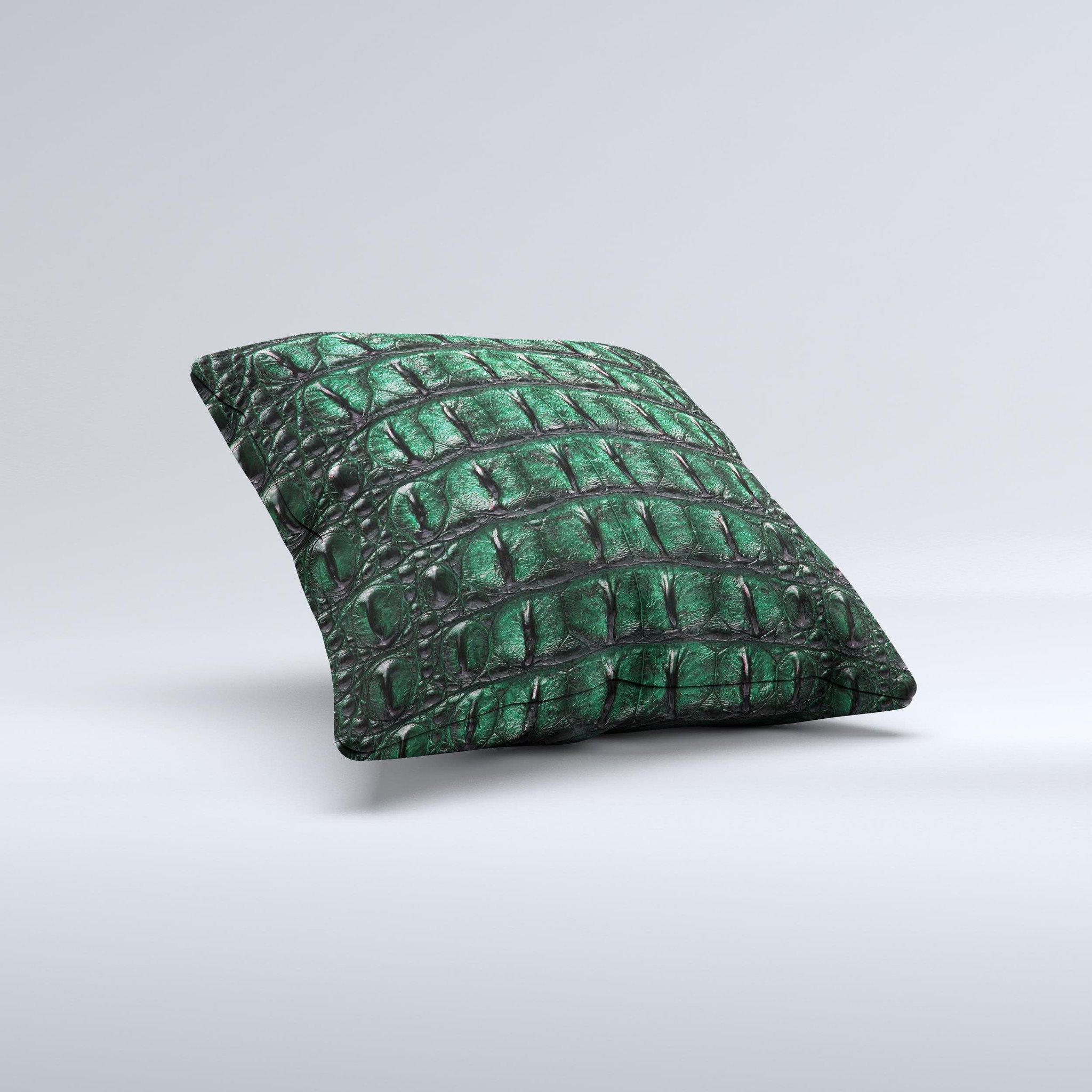 Vivid Green Crocodile Skin ink-Fuzed Decorative Throw Pillow showcasing a unique design with high-quality fabric and plush filling.