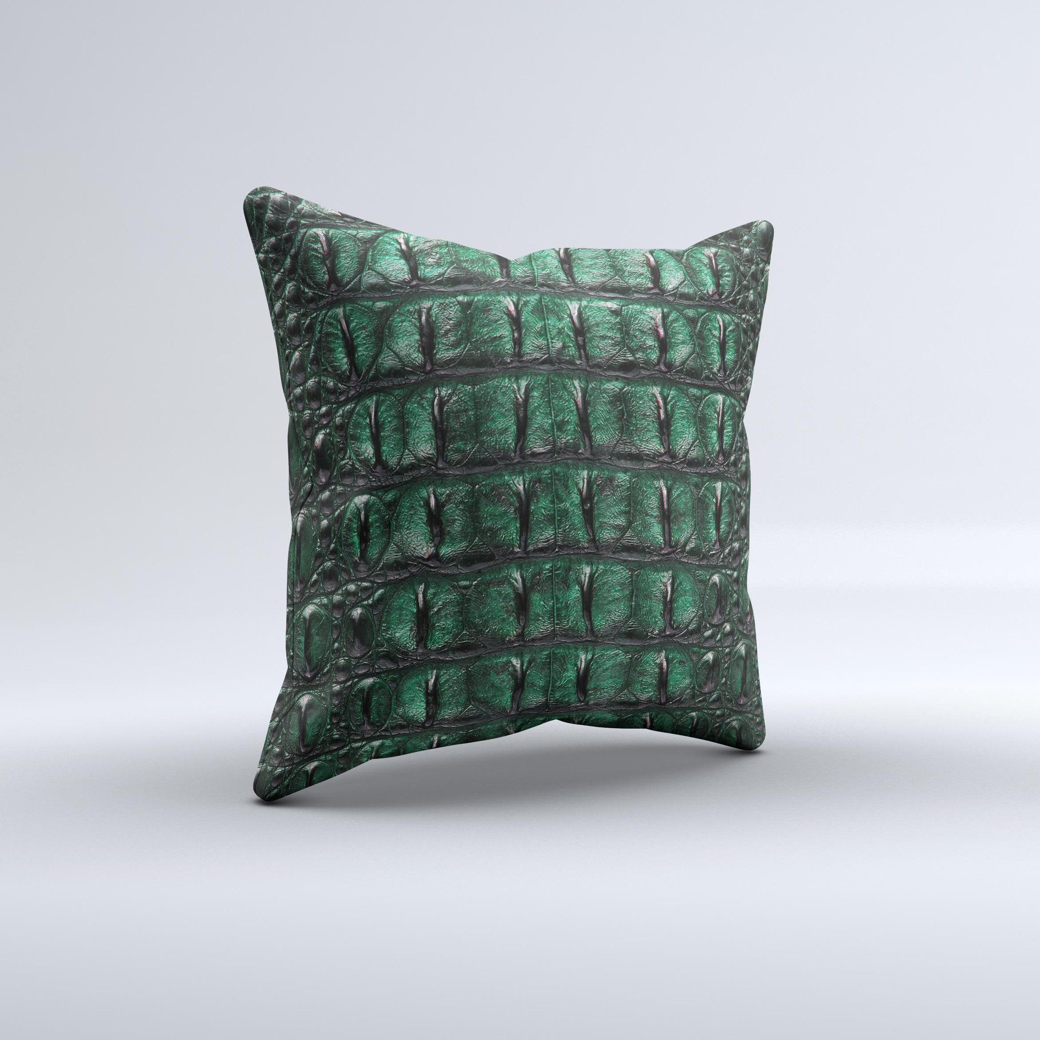 Vivid Green Crocodile Skin ink-Fuzed Decorative Throw Pillow showcasing a unique design with high-quality fabric and plush filling.