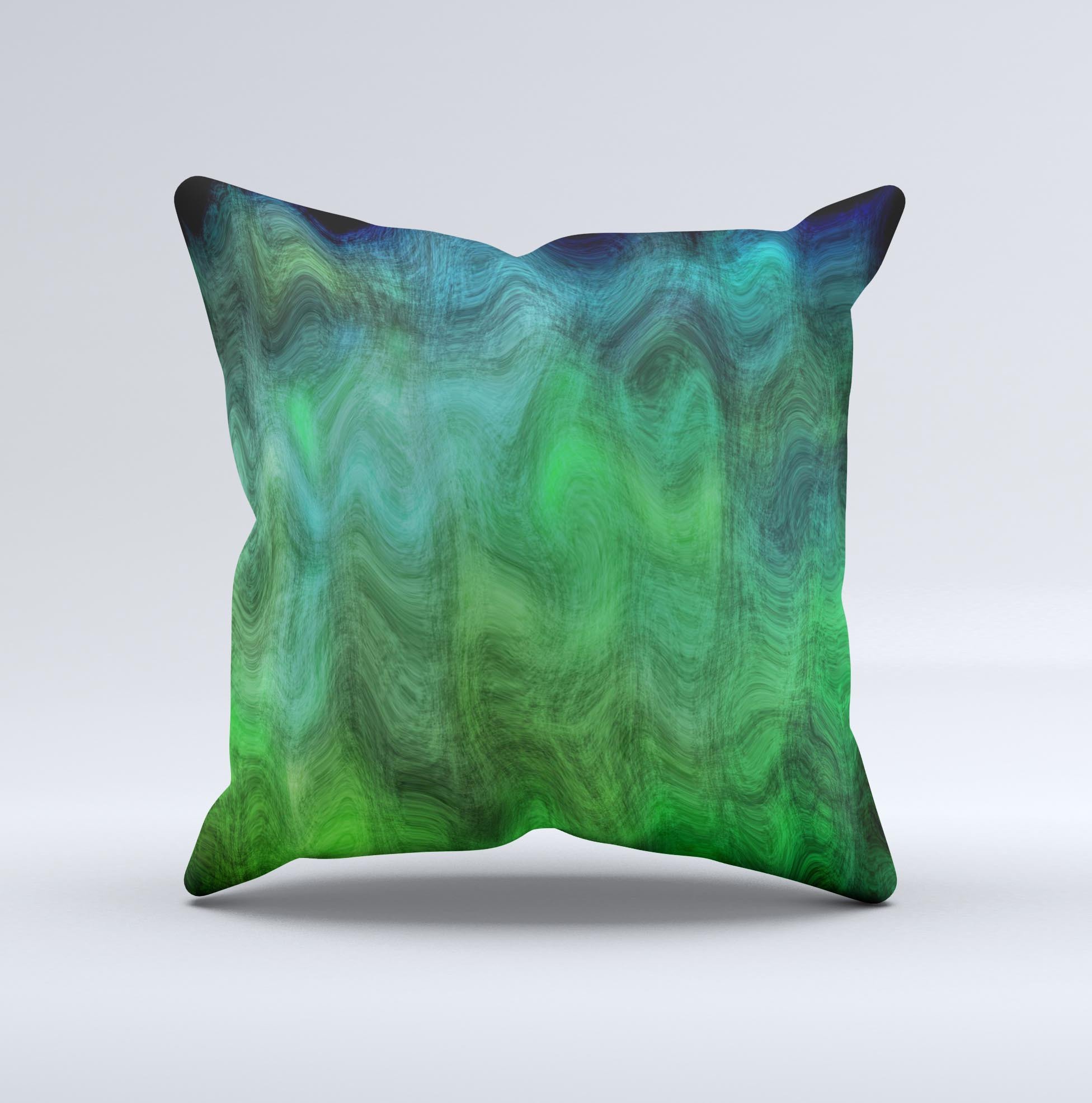 Vivid Green Decorative Throw Pillow with a unique sagging painted surface design, showcasing its handmade quality and vibrant color.