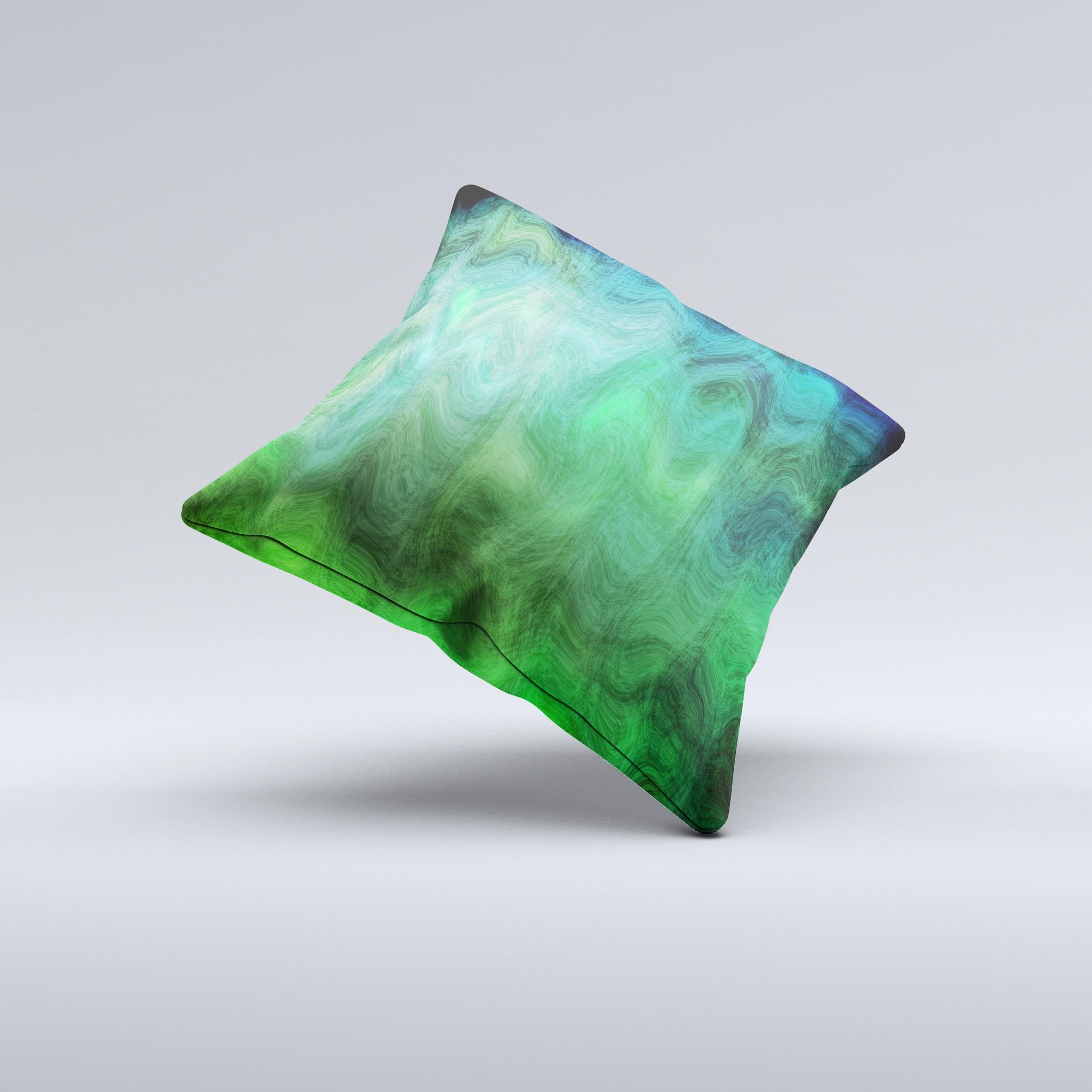 Vivid Green Decorative Throw Pillow with a unique sagging painted surface design, showcasing its handmade quality and vibrant color.