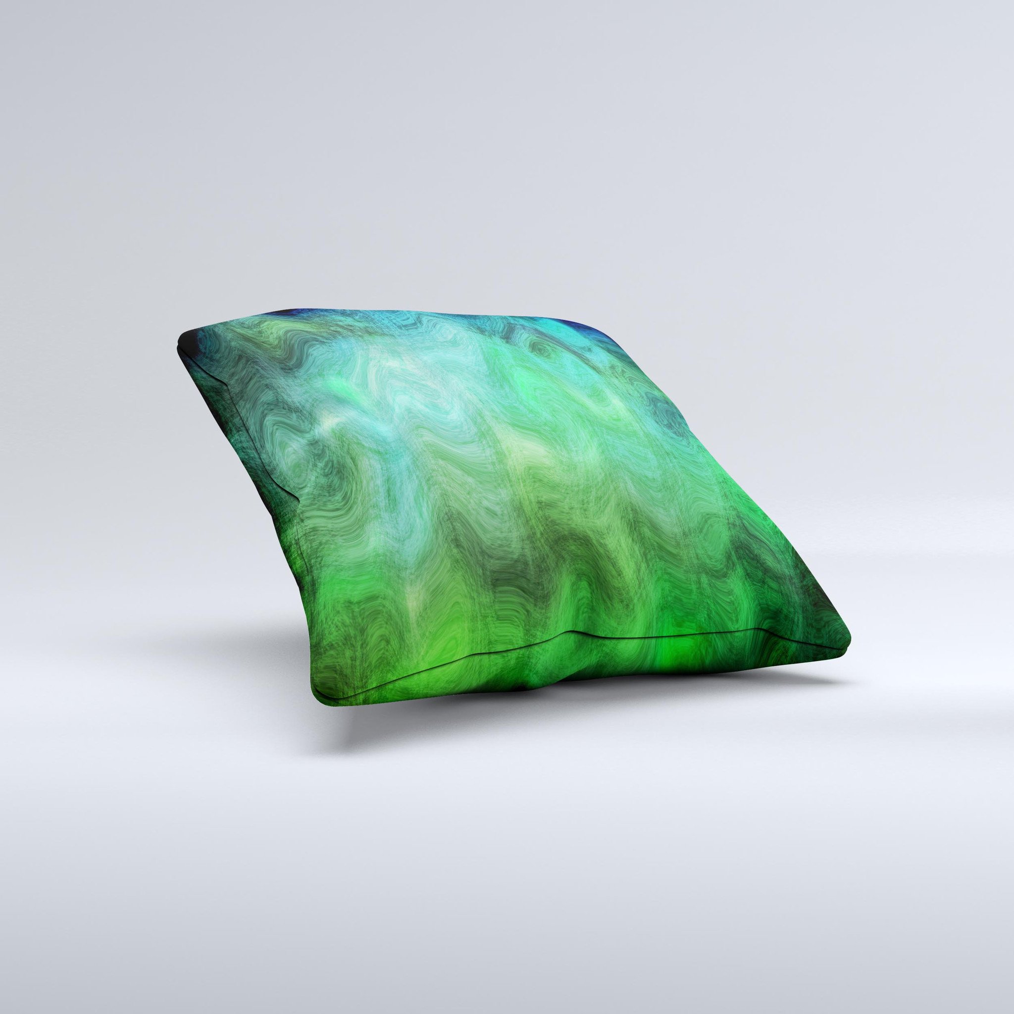 Vivid Green Decorative Throw Pillow with a unique sagging painted surface design, showcasing its handmade quality and vibrant color.