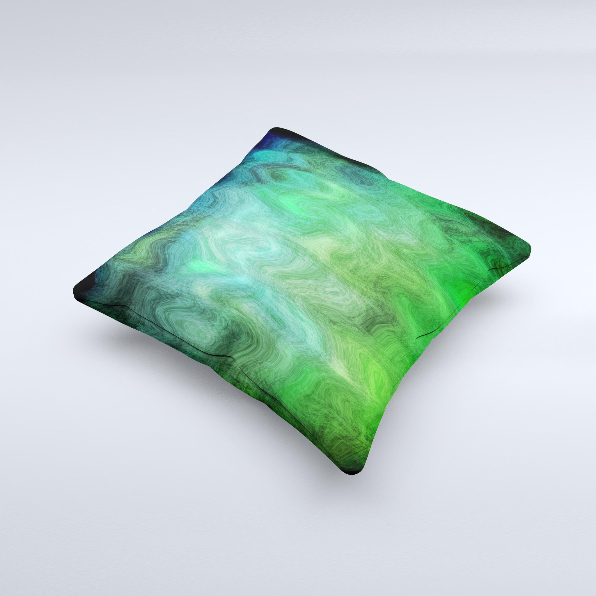 Vivid Green Decorative Throw Pillow with a unique sagging painted surface design, showcasing its handmade quality and vibrant color.