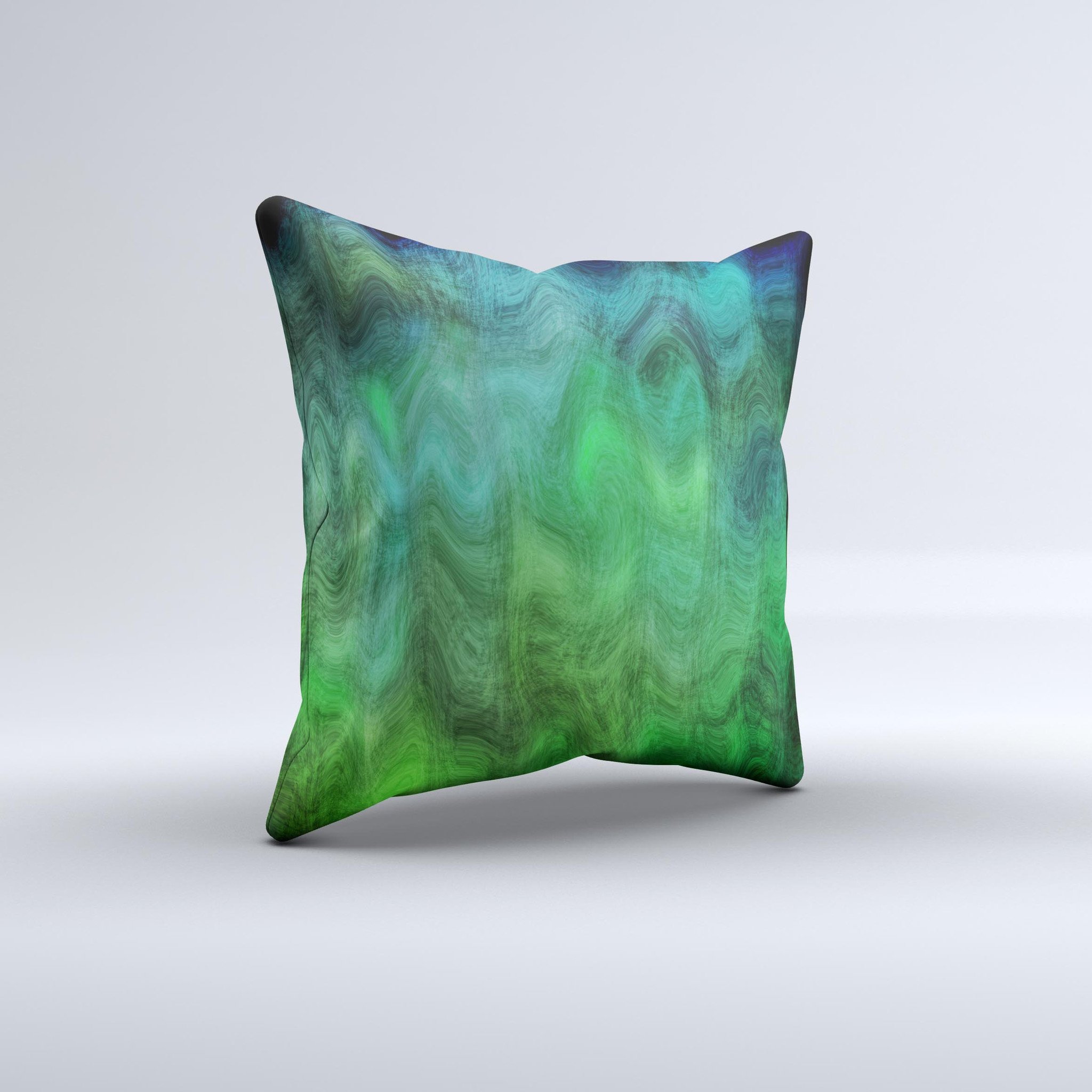 Vivid Green Decorative Throw Pillow with a unique sagging painted surface design, showcasing its handmade quality and vibrant color.