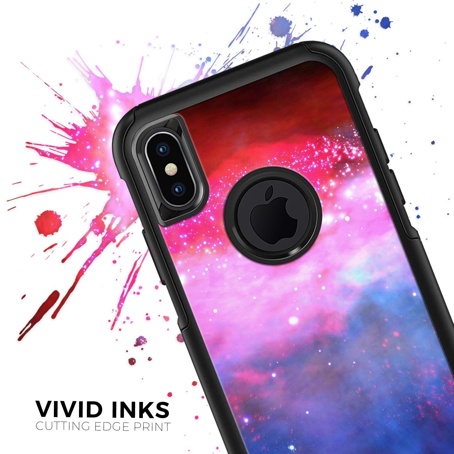 Vivid Pink and Blue Space Skin Kit for iPhone OtterBox Cases, showcasing vibrant colors and a sleek design.