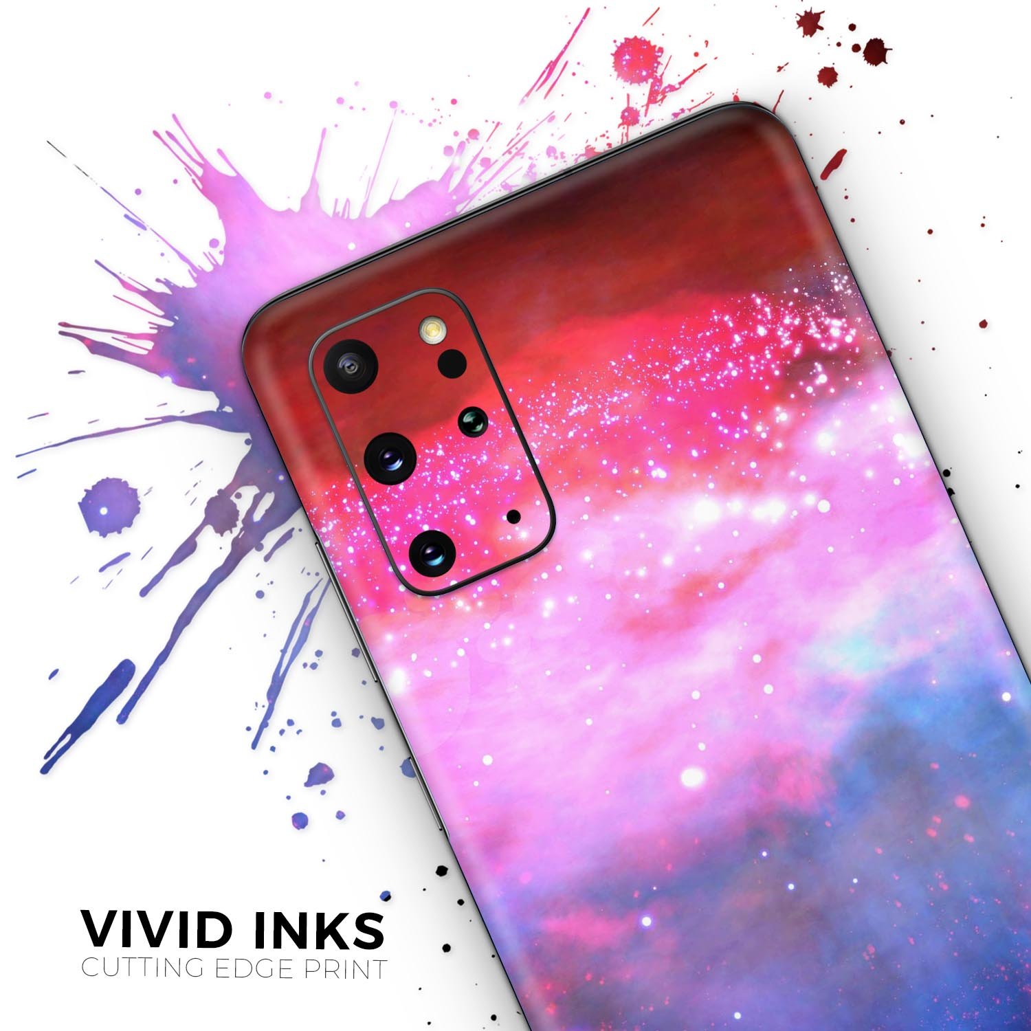 Vivid Pink and Blue Space Skin-Kit for Samsung Galaxy S-Series, showcasing vibrant colors and sleek design.