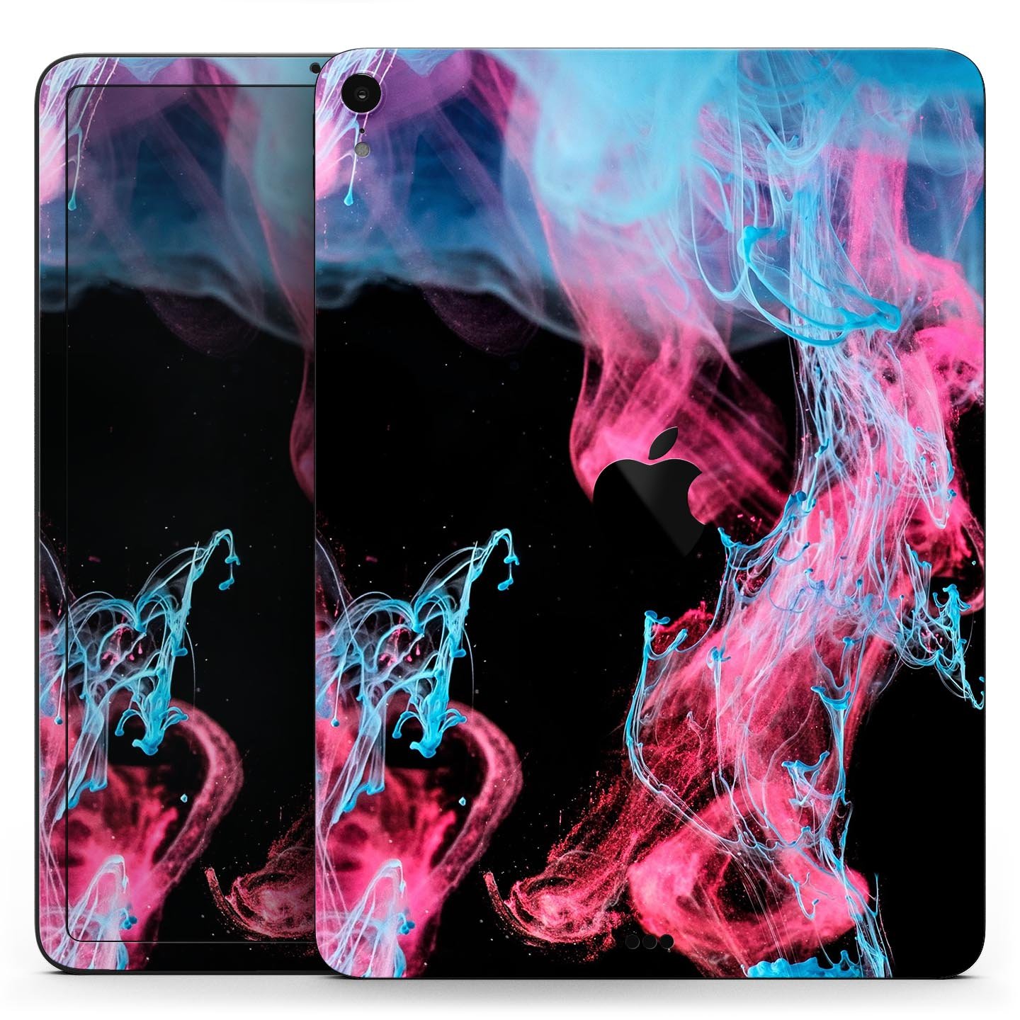 Vivid Pink and Teal liquid Cloud skin decal for Apple devices, showcasing vibrant colors and a sleek design.