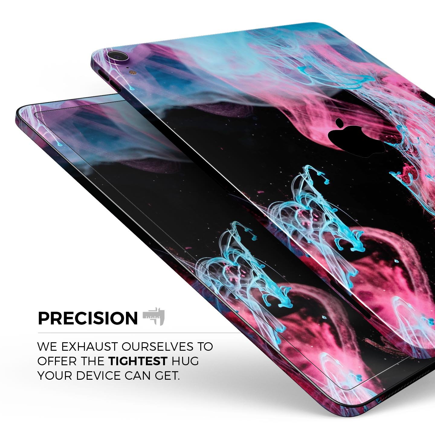 Vivid Pink and Teal liquid Cloud skin decal for Apple devices, showcasing vibrant colors and a sleek design.