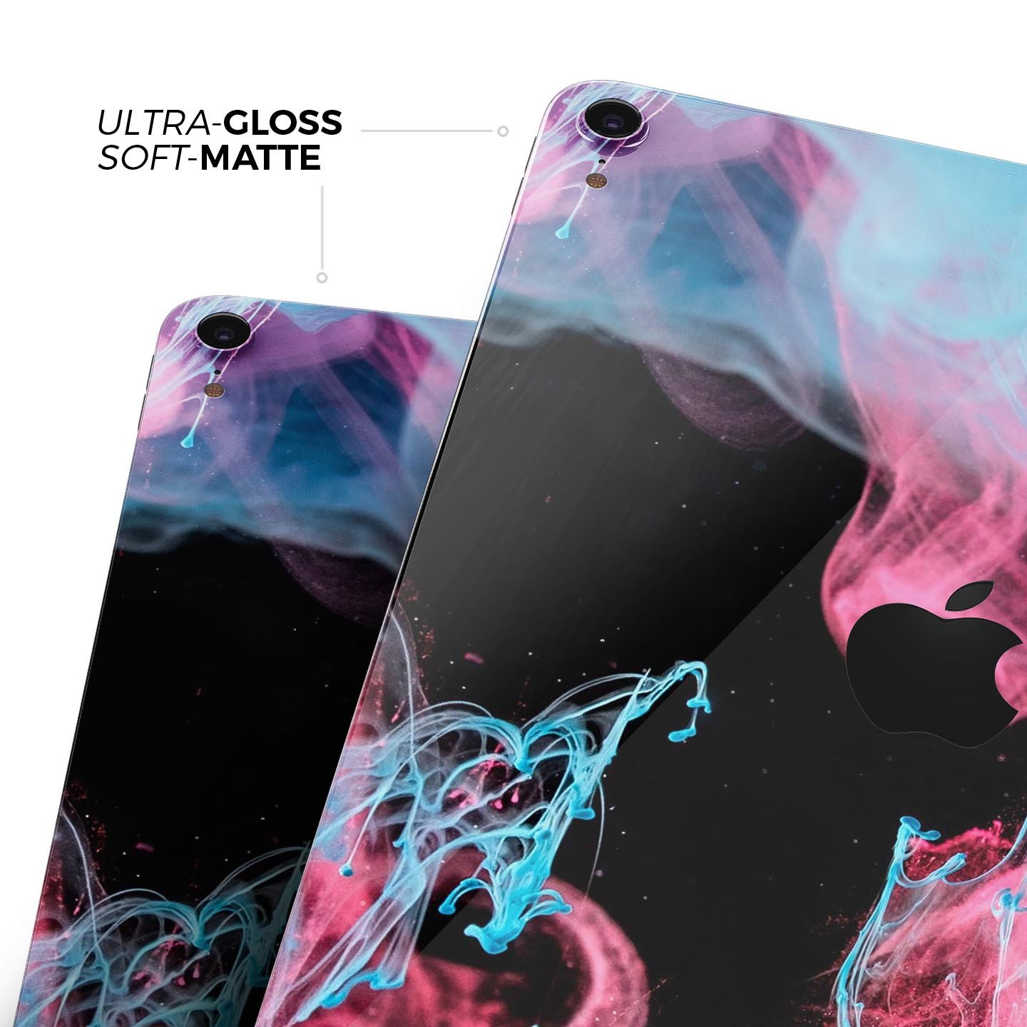 Vivid Pink and Teal liquid Cloud skin decal for Apple devices, showcasing vibrant colors and a sleek design.