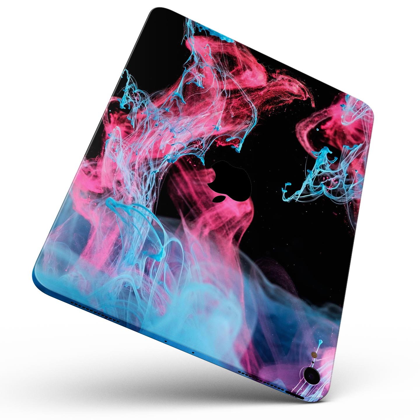 Vivid Pink and Teal liquid Cloud skin decal for Apple devices, showcasing vibrant colors and a sleek design.