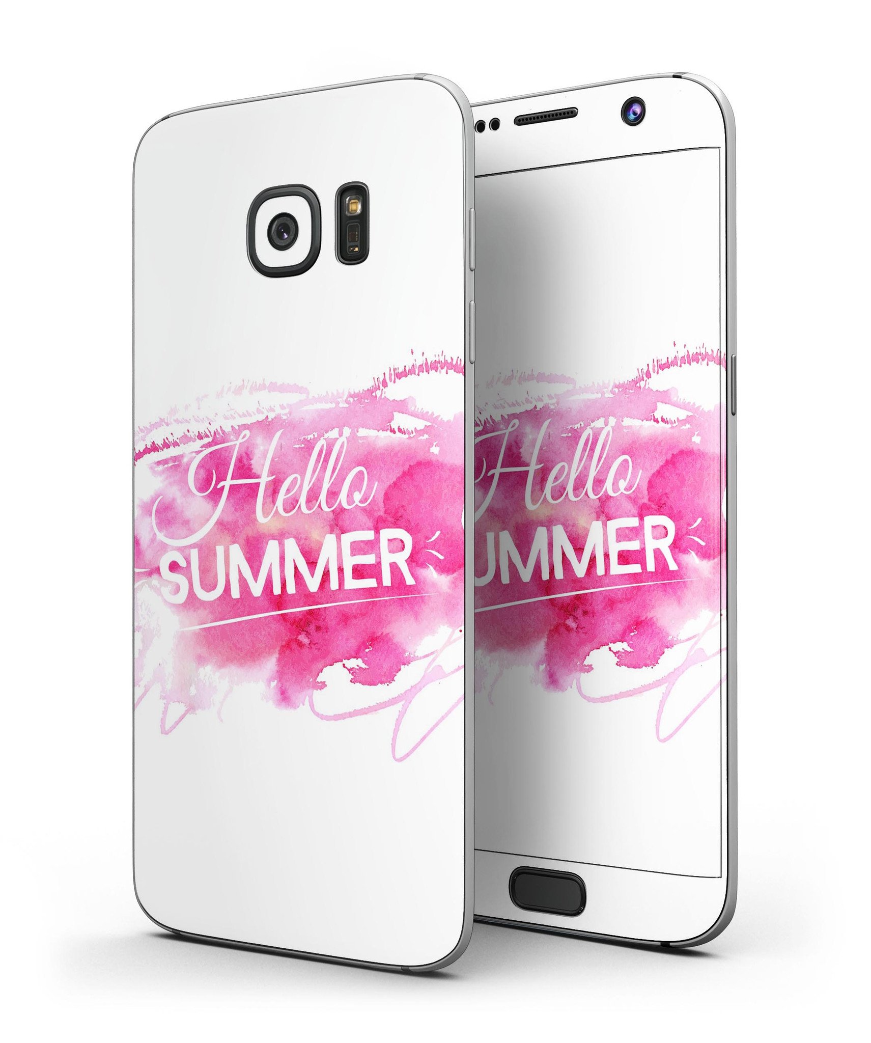 Vivid Pink Hello Summer skin kit for Samsung Galaxy S7, showcasing vibrant color and full-body design.