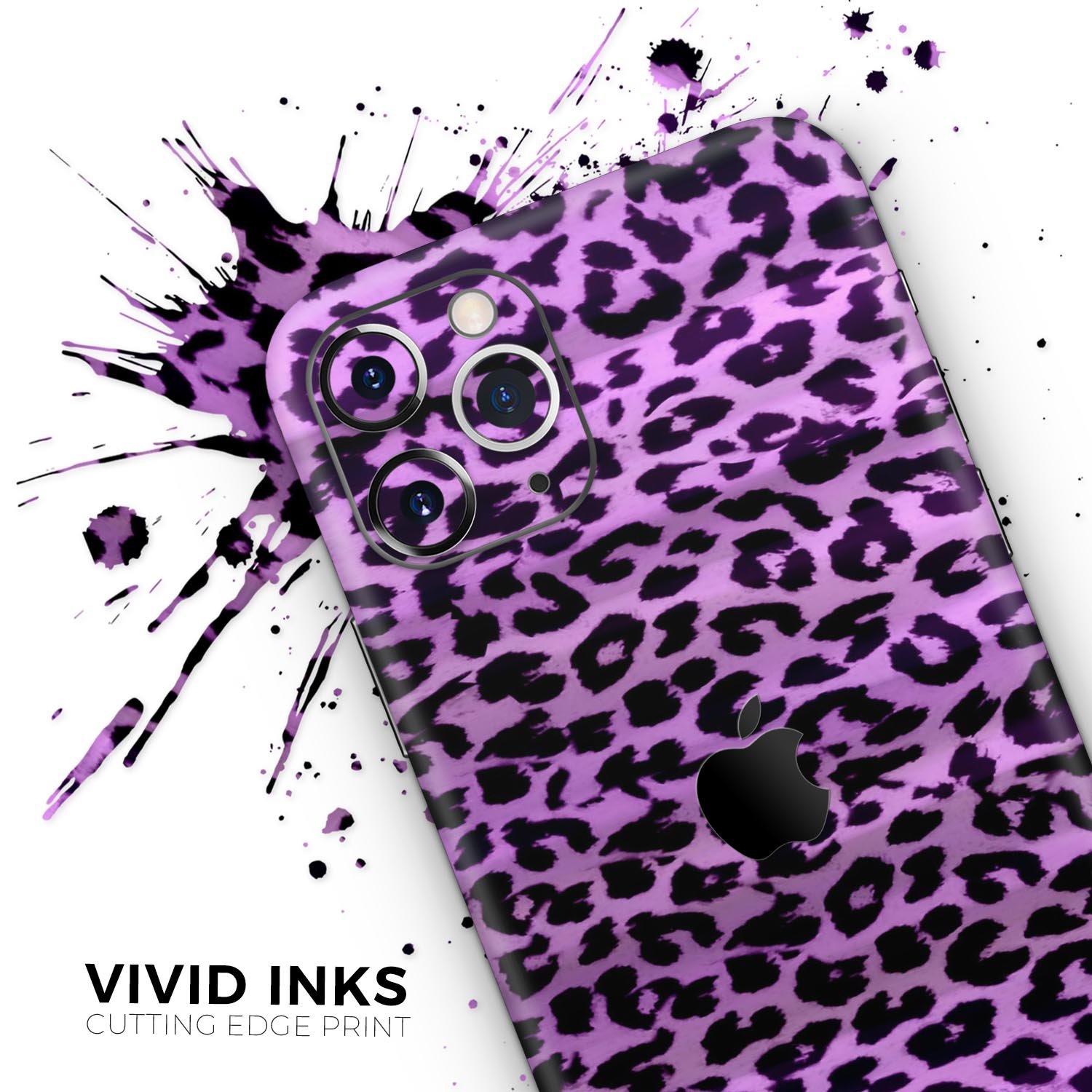 Vivid Purple Leopard Print Skin-Kit for Apple iPhone, showcasing vibrant colors and unique design.