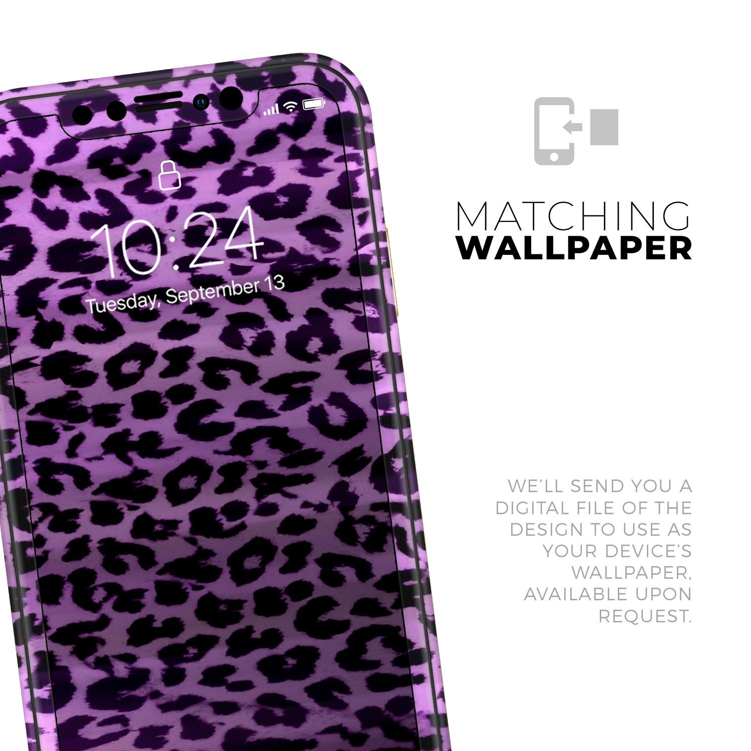 Vivid Purple Leopard Print Skin-Kit for Apple iPhone, showcasing vibrant colors and unique design.