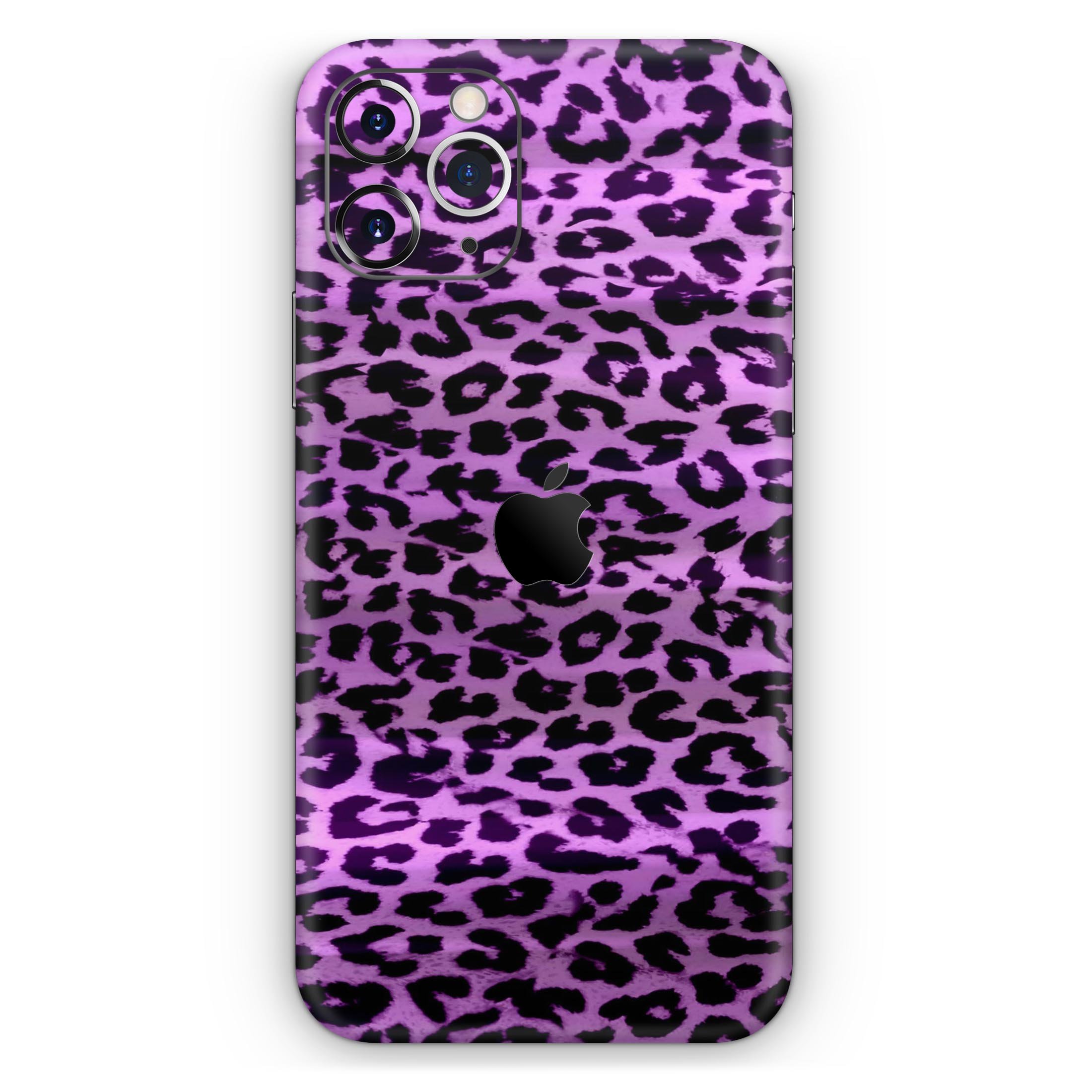 Vivid Purple Leopard Print Skin-Kit for Apple iPhone, showcasing vibrant colors and unique design.