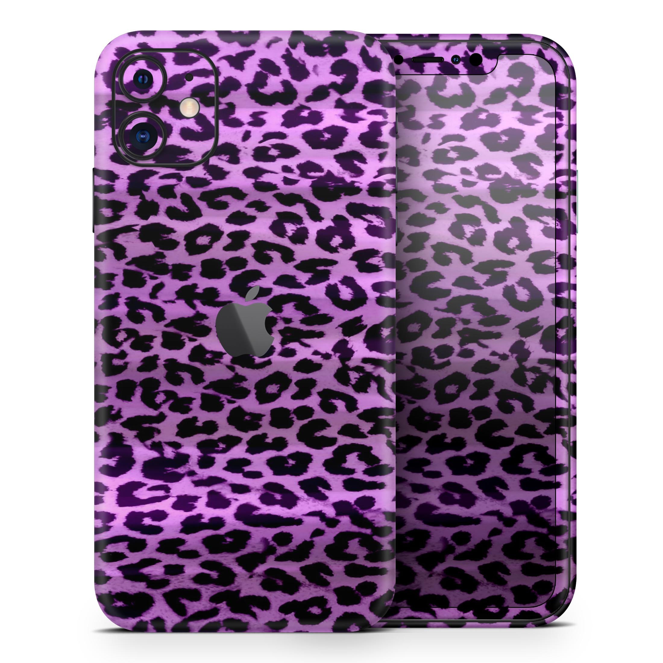 Vivid Purple Leopard Print Skin-Kit for Apple iPhone, showcasing vibrant colors and unique design.