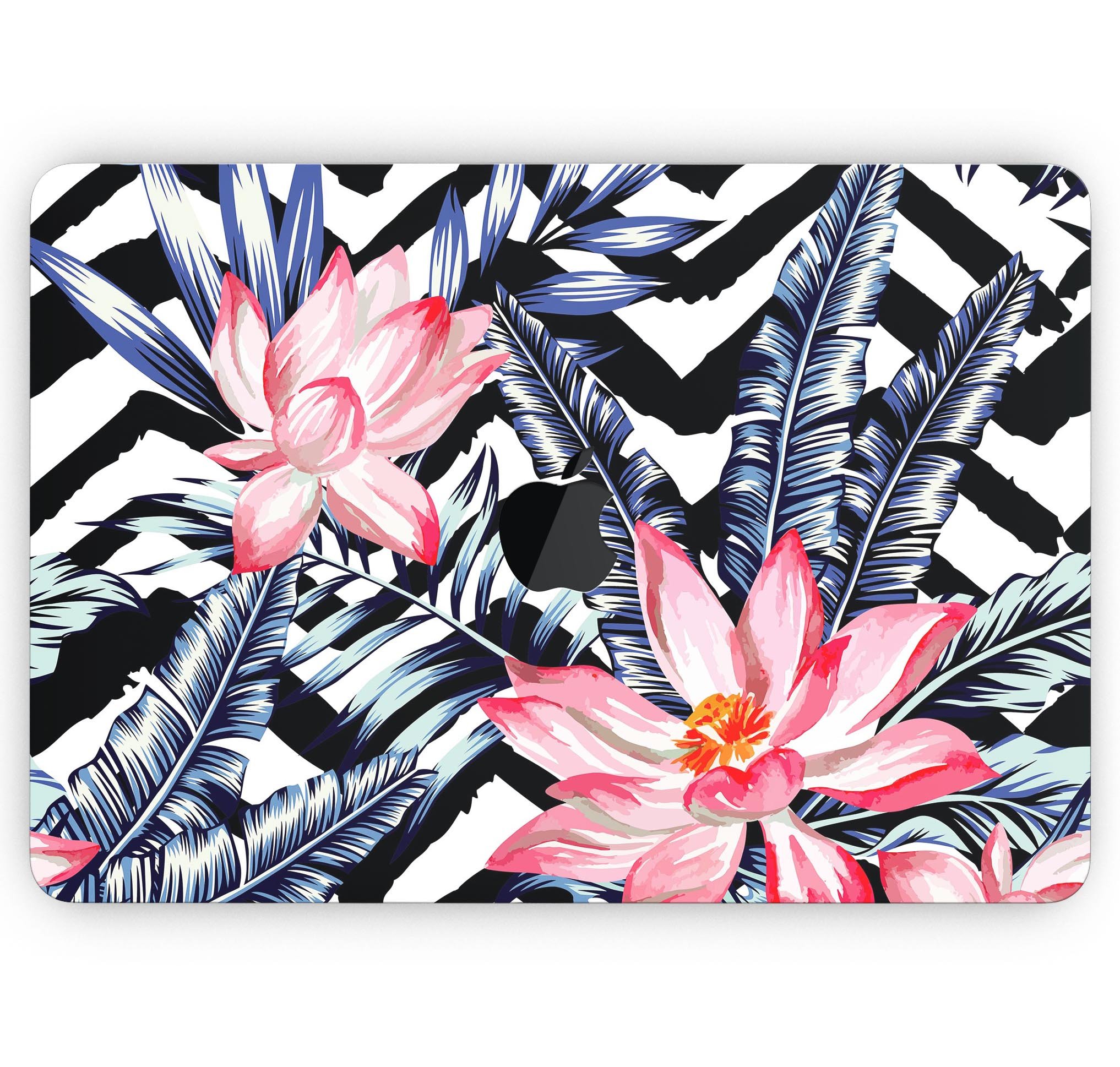 Vivid Tropical Chevron Floral Skin Decal Wrap Kit for MacBook, showcasing vibrant colors and stylish design.