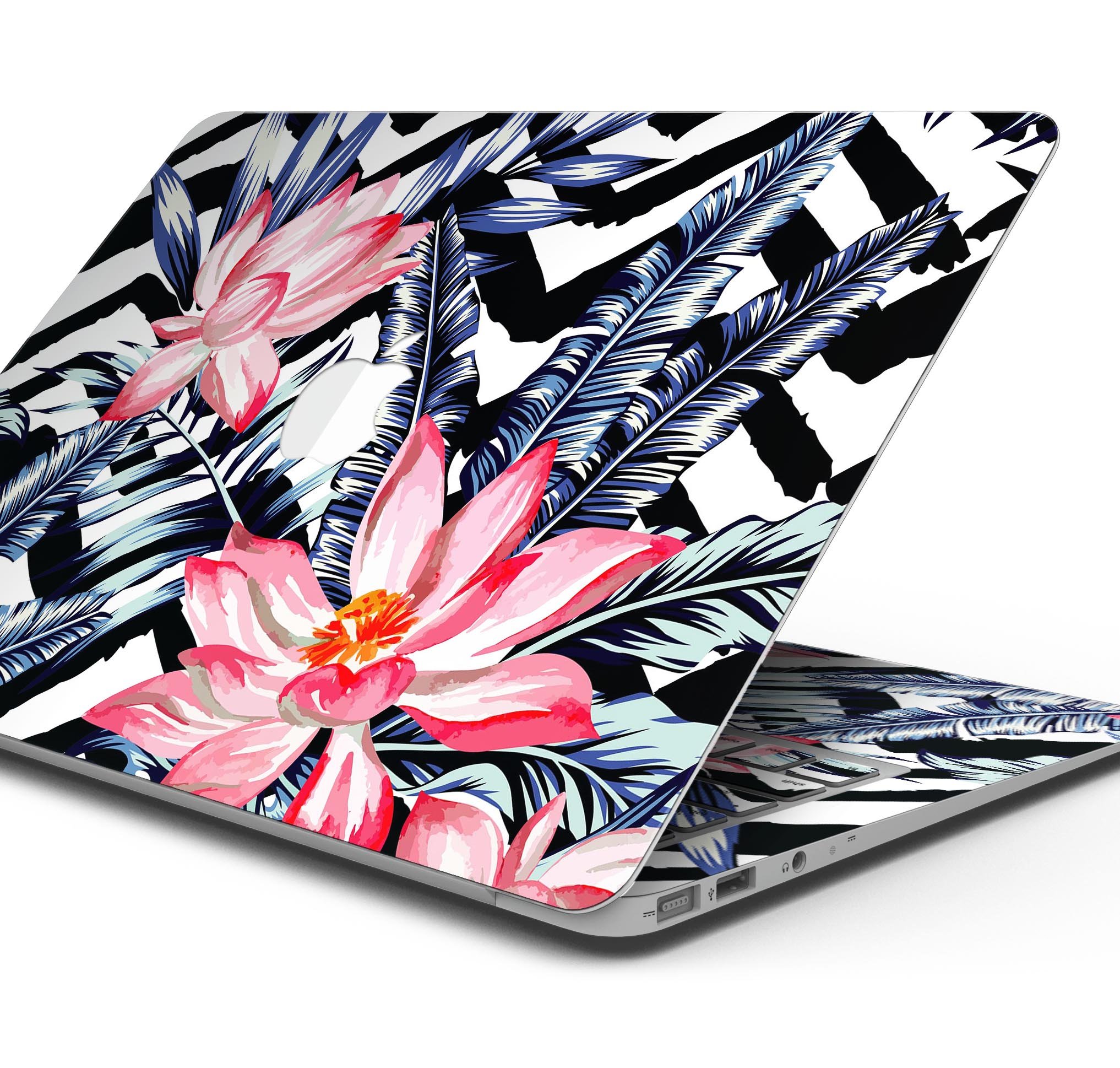 Vivid Tropical Chevron Floral Skin Decal Wrap Kit for MacBook, showcasing vibrant colors and stylish design.