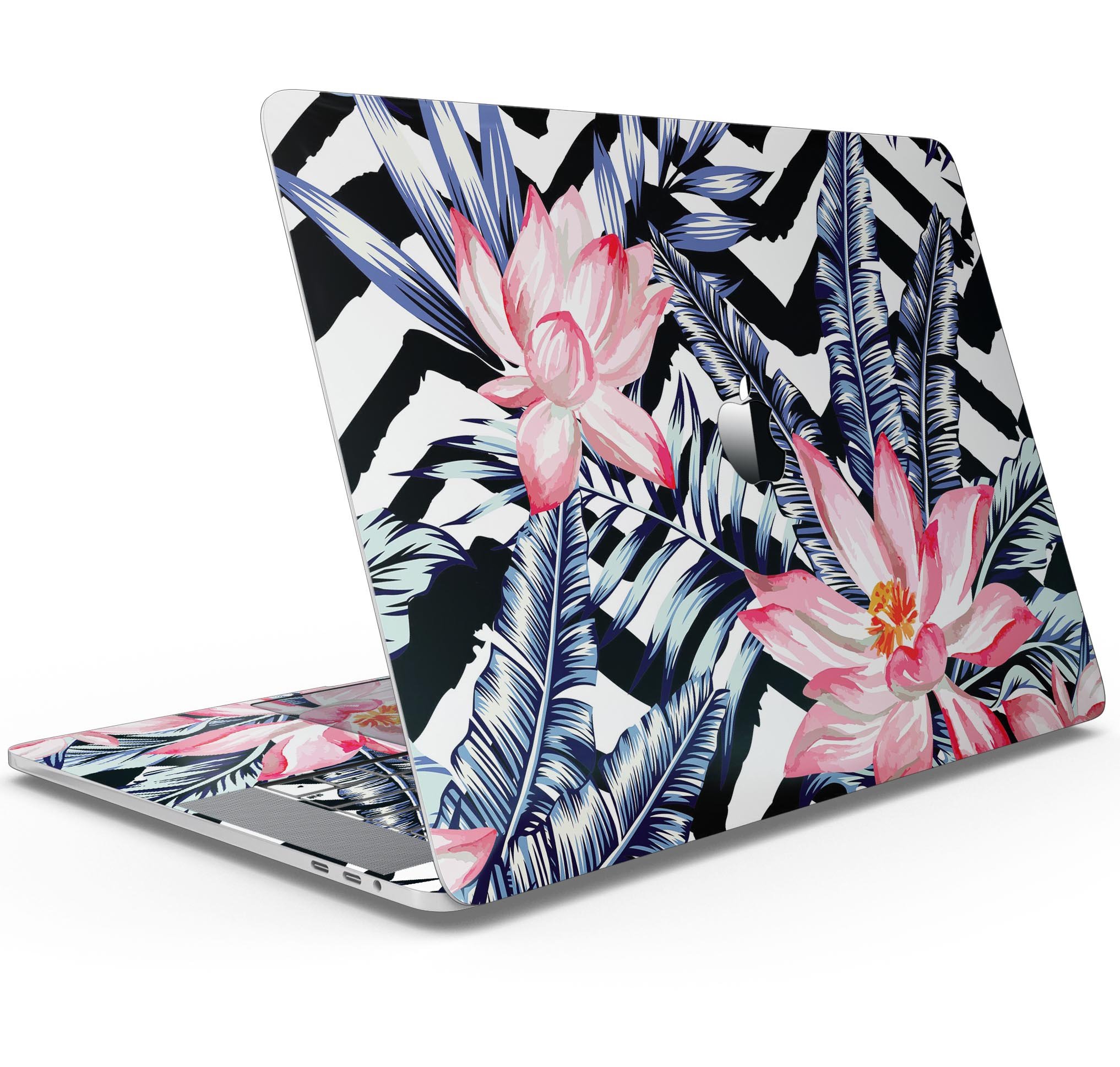 Vivid Tropical Chevron Floral Skin Decal Wrap Kit for MacBook, showcasing vibrant colors and stylish design.