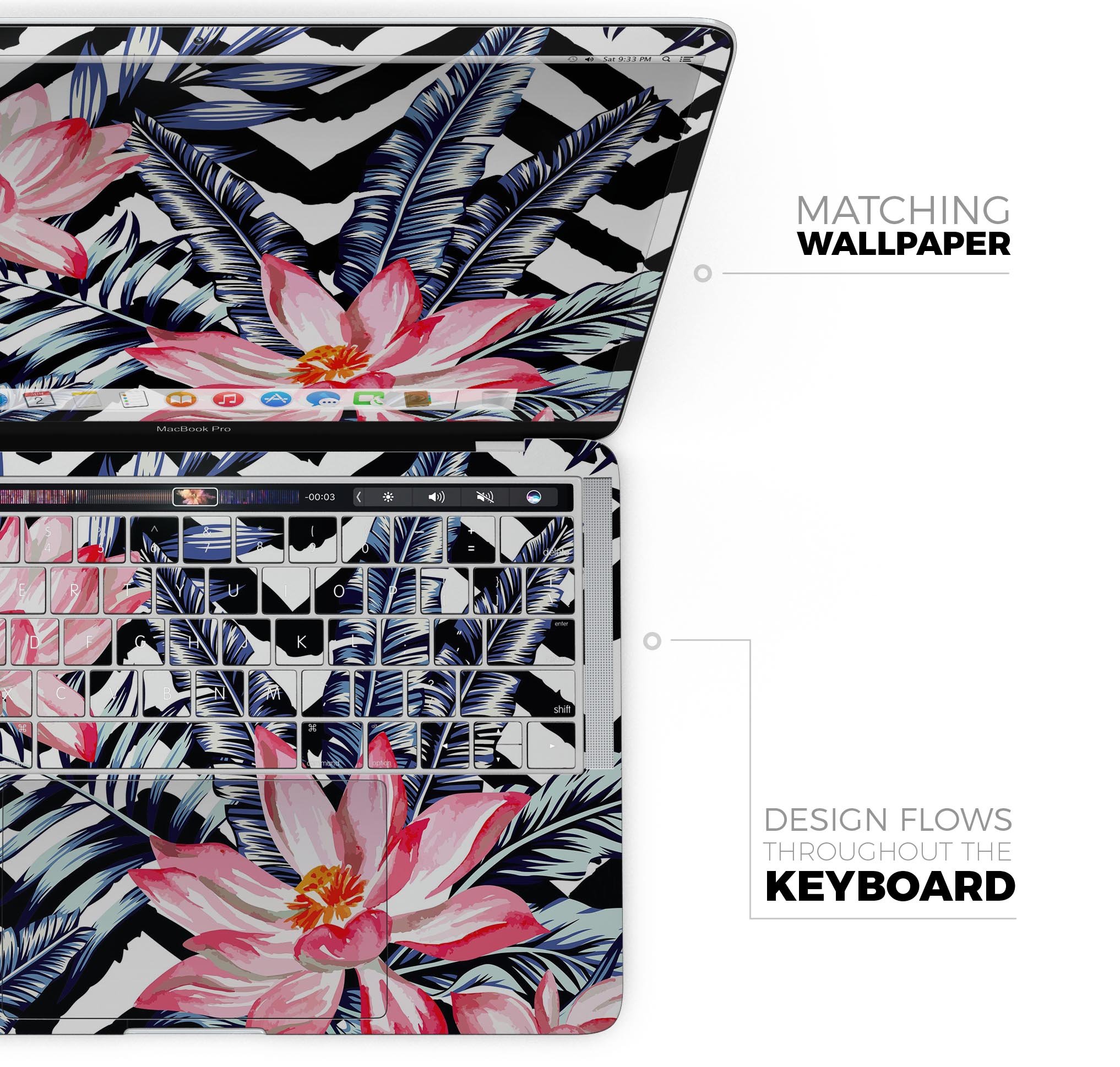 Vivid Tropical Chevron Floral Skin Decal Wrap Kit for MacBook, showcasing vibrant colors and stylish design.