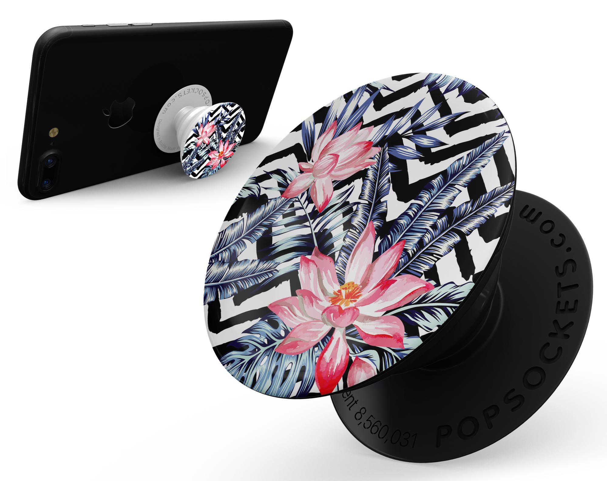 Vivid Tropical Chevron Floral Skin Kit for PopSockets featuring vibrant colors and floral patterns.