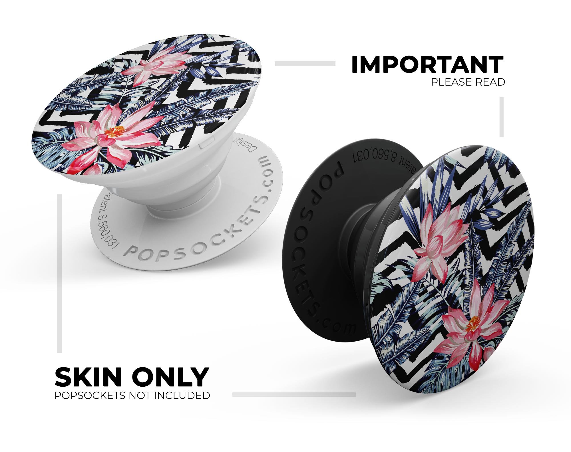 Vivid Tropical Chevron Floral Skin Kit for PopSockets featuring vibrant colors and floral patterns.