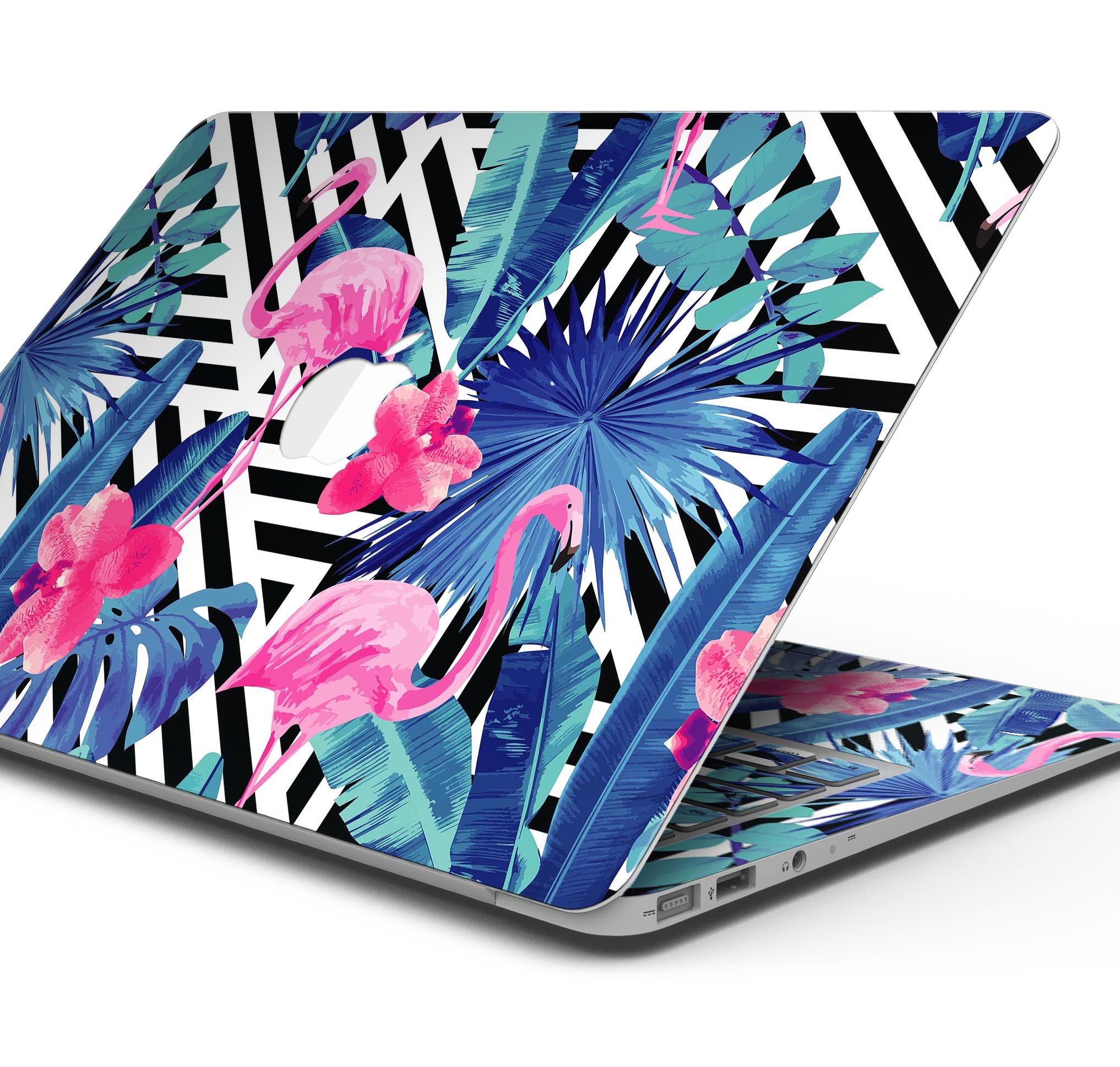 Vivid Tropical Chevron Floral skin decal wrap kit for MacBook, showcasing vibrant floral design and premium vinyl material.