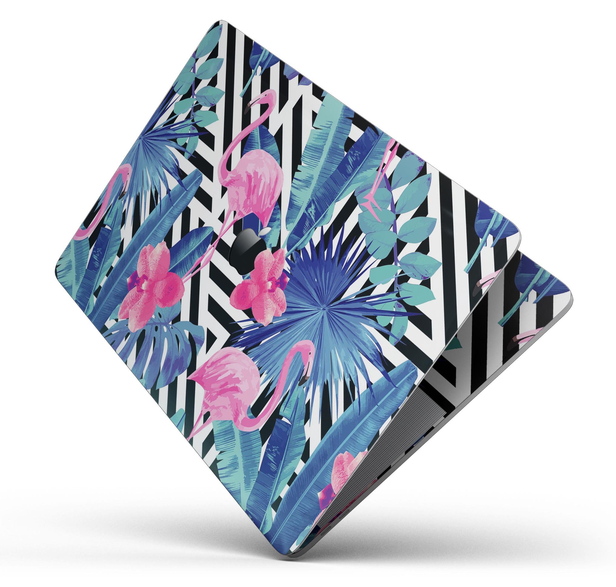 Vivid Tropical Chevron Floral skin decal wrap kit for MacBook, showcasing vibrant floral design and premium vinyl material.