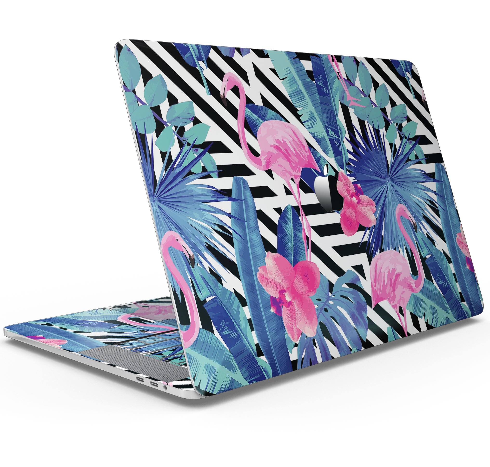 Vivid Tropical Chevron Floral skin decal wrap kit for MacBook, showcasing vibrant floral design and premium vinyl material.