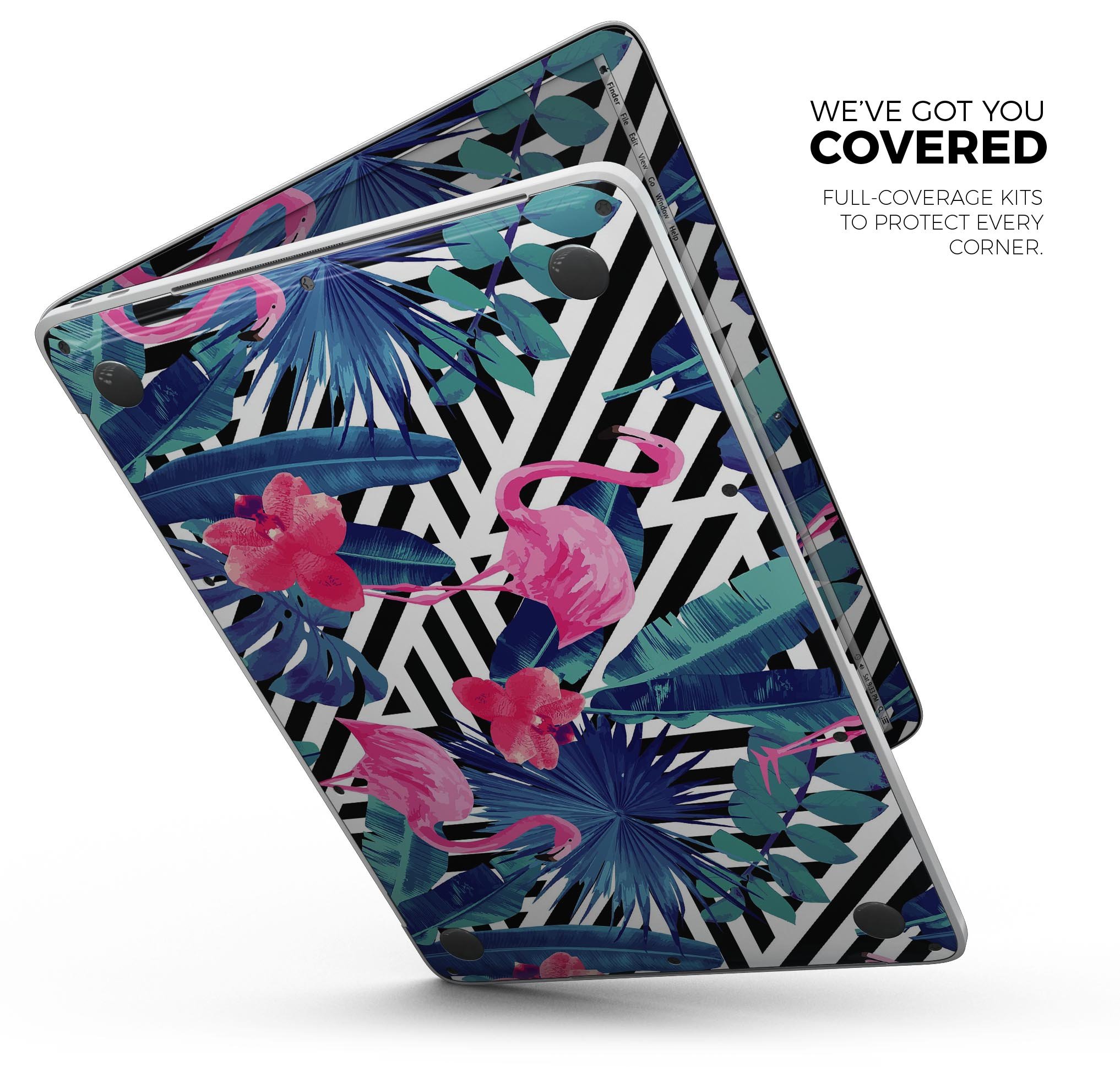 Vivid Tropical Chevron Floral skin decal wrap kit for MacBook, showcasing vibrant floral design and premium vinyl material.