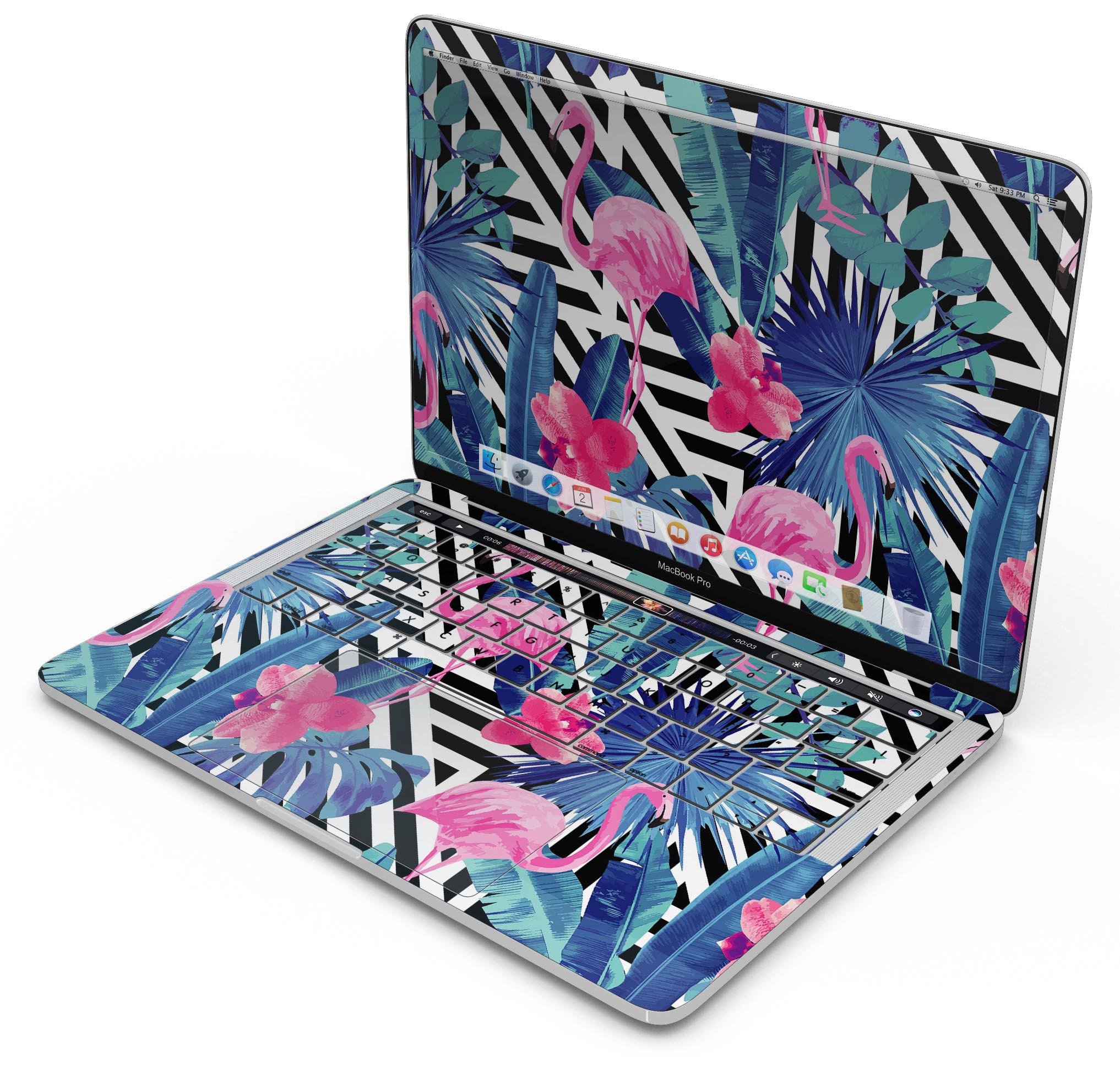 Vivid Tropical Chevron Floral skin decal wrap kit for MacBook, showcasing vibrant floral design and premium vinyl material.