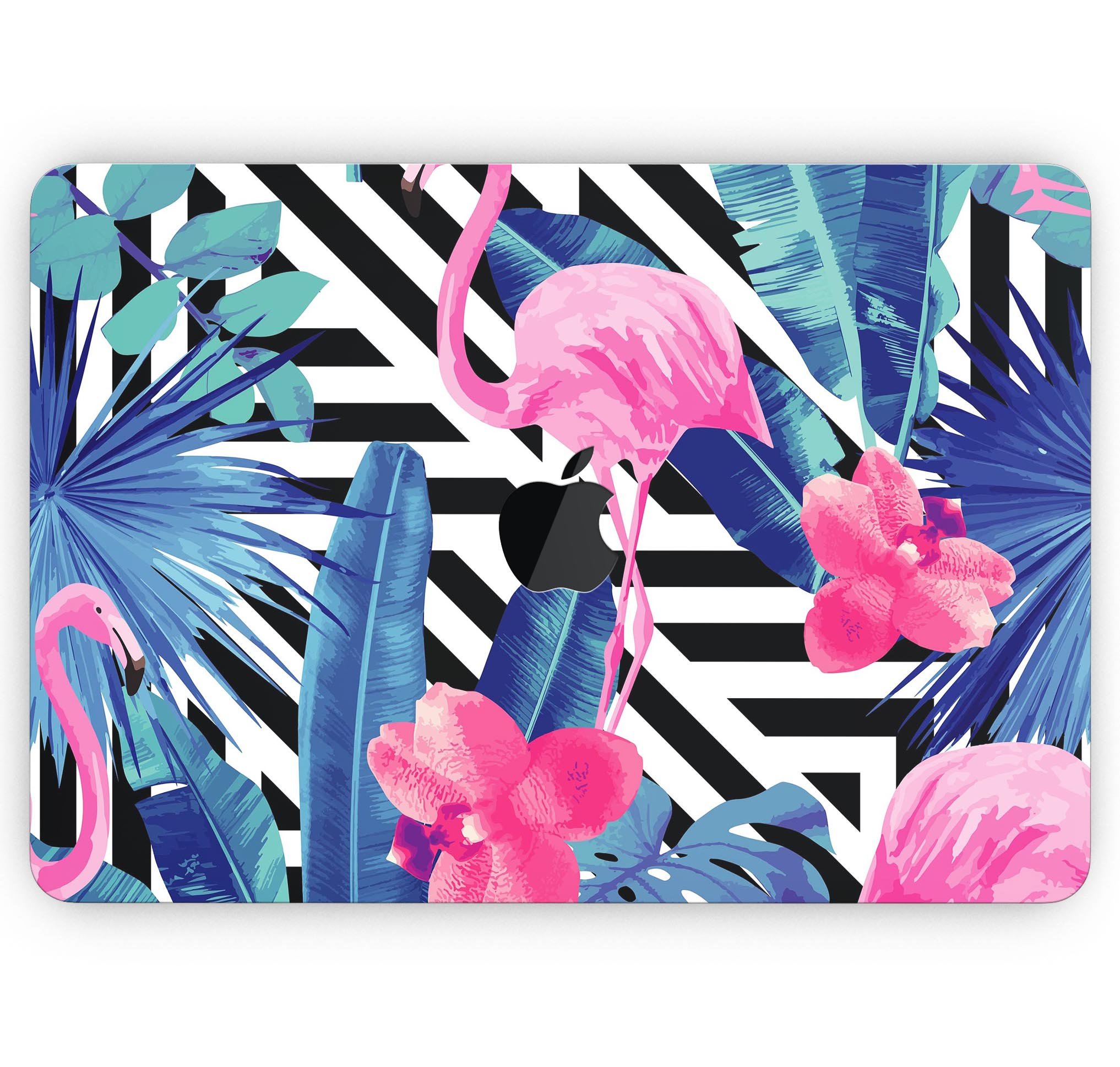 Vivid Tropical Chevron Floral skin decal wrap kit for MacBook, showcasing vibrant colors and intricate floral patterns.