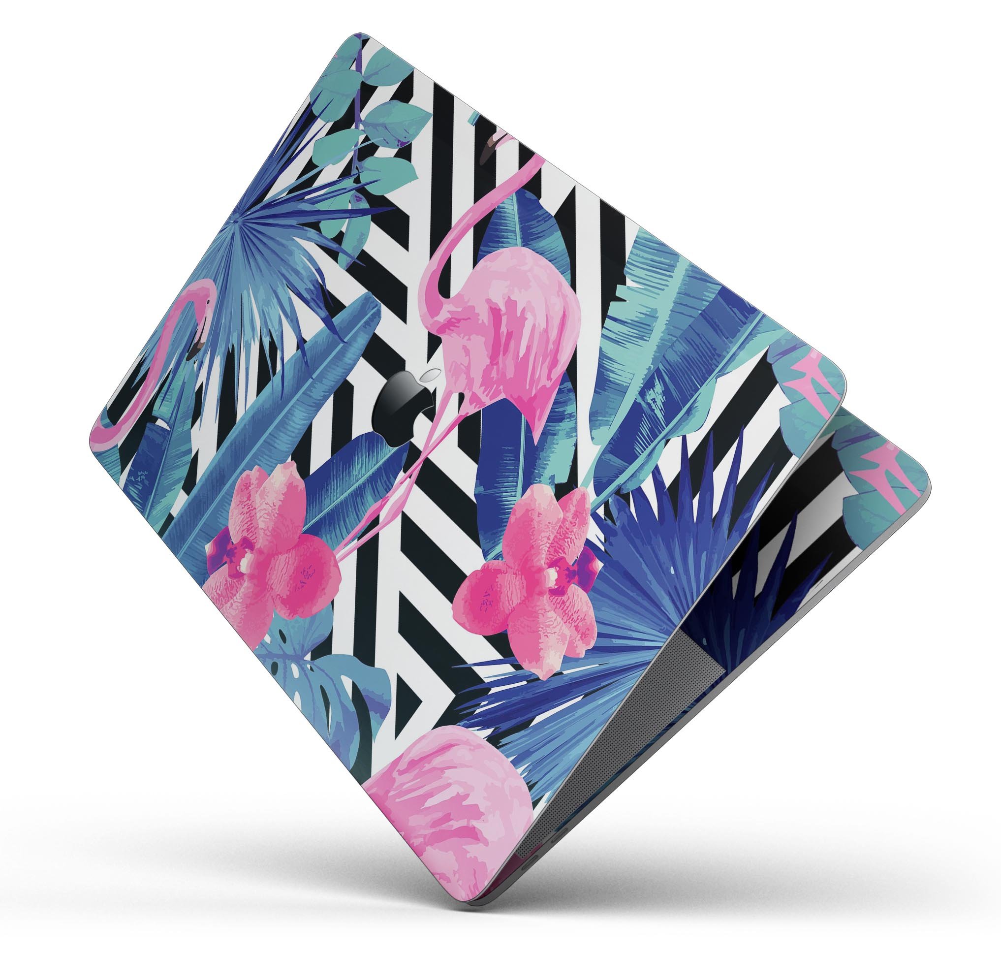 Vivid Tropical Chevron Floral skin decal wrap kit for MacBook, showcasing vibrant colors and intricate floral patterns.