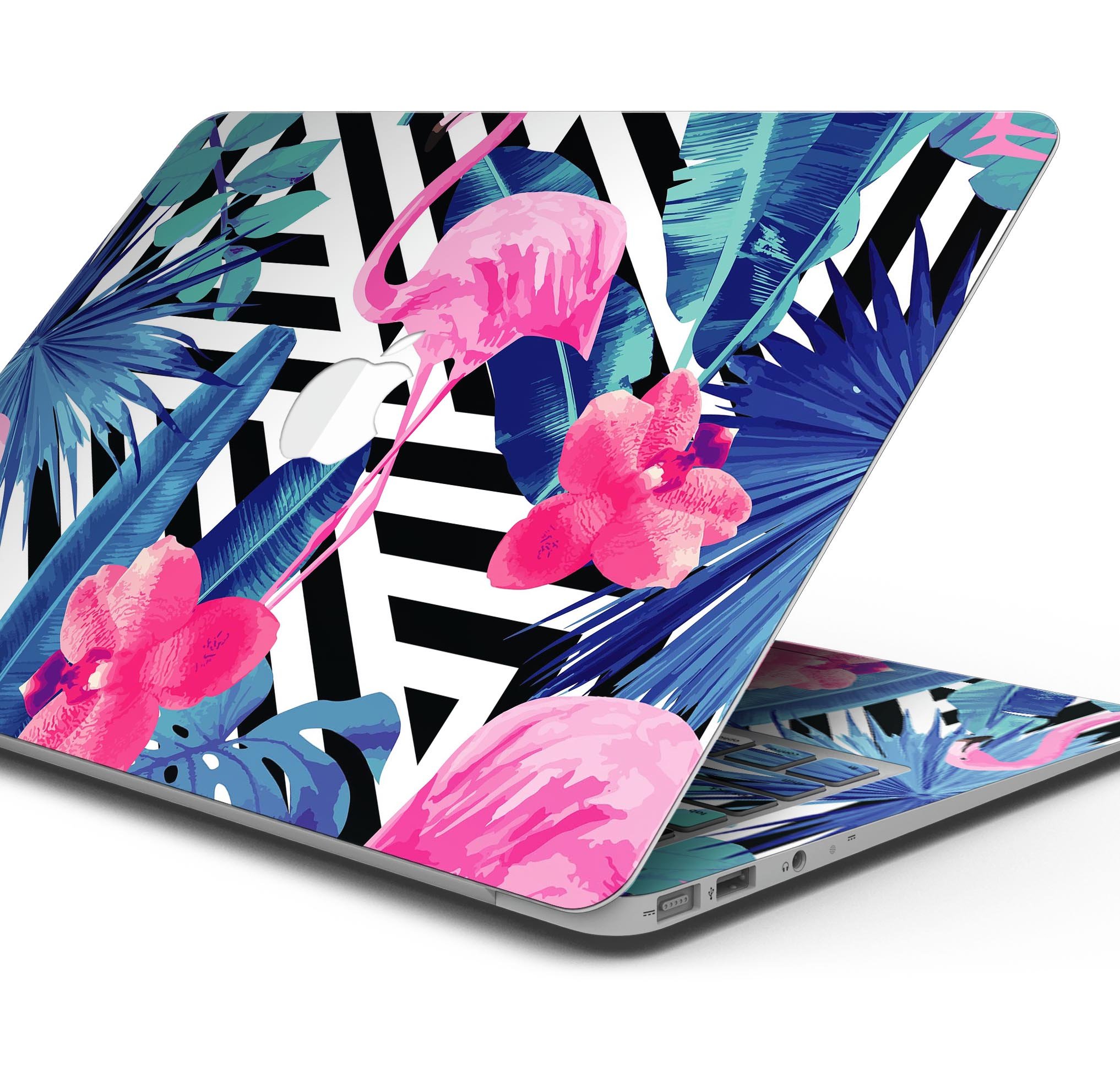 Vivid Tropical Chevron Floral skin decal wrap kit for MacBook, showcasing vibrant colors and intricate floral patterns.