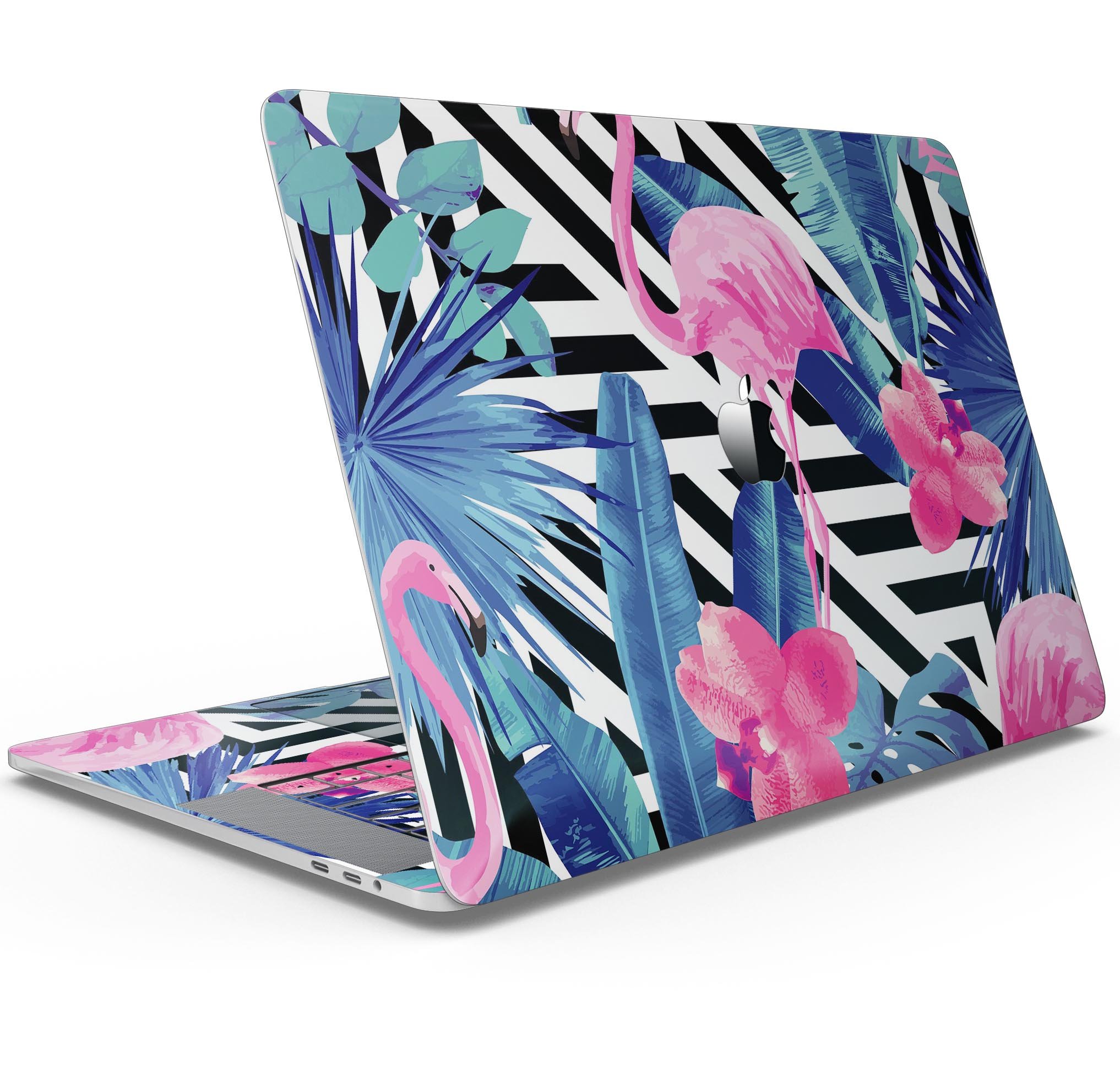 Vivid Tropical Chevron Floral skin decal wrap kit for MacBook, showcasing vibrant colors and intricate floral patterns.