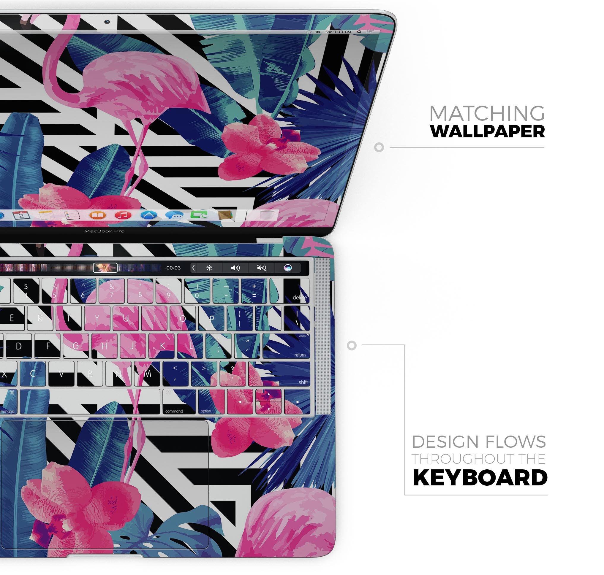 Vivid Tropical Chevron Floral skin decal wrap kit for MacBook, showcasing vibrant colors and intricate floral patterns.