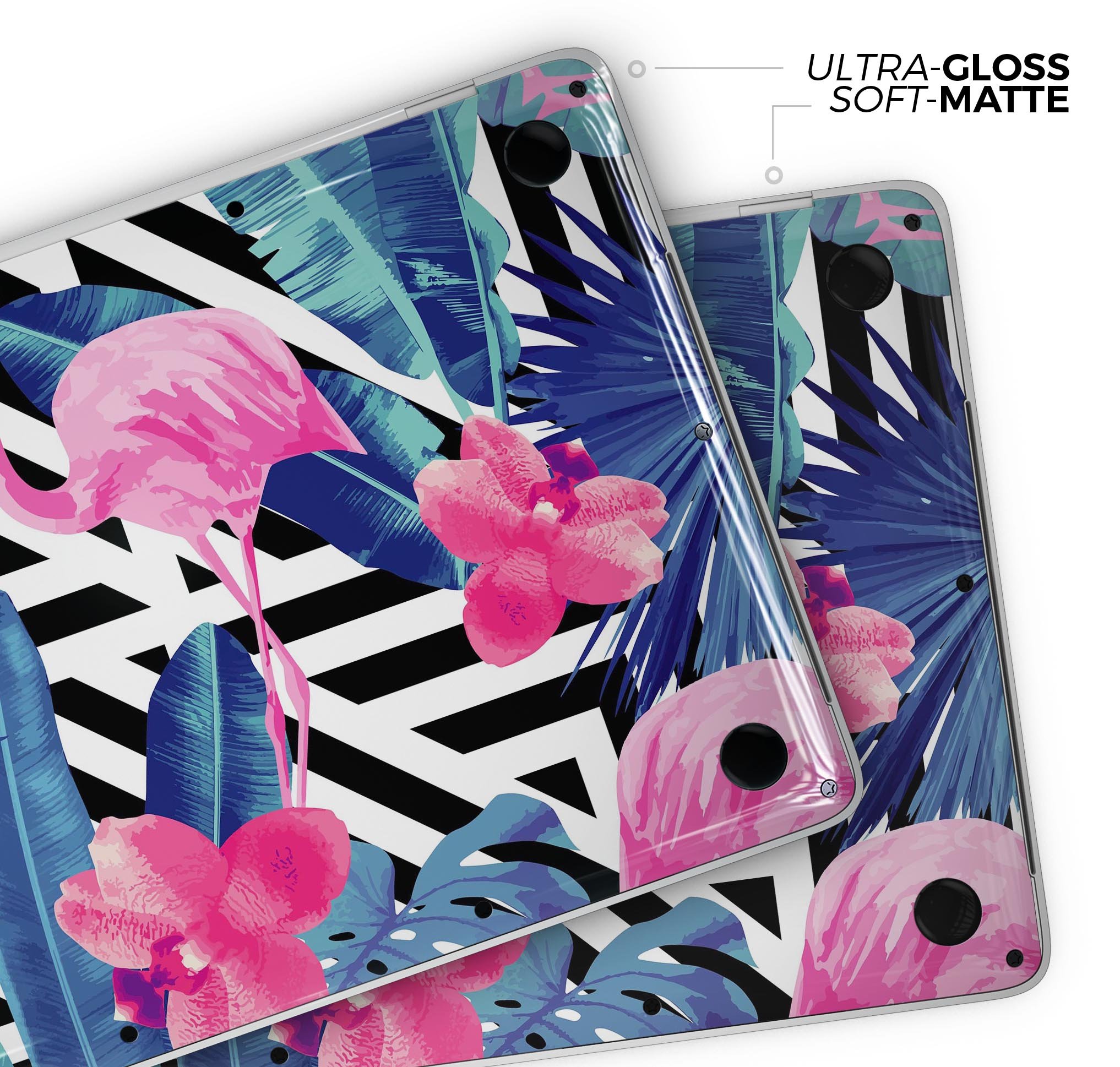 Vivid Tropical Chevron Floral skin decal wrap kit for MacBook, showcasing vibrant colors and intricate floral patterns.