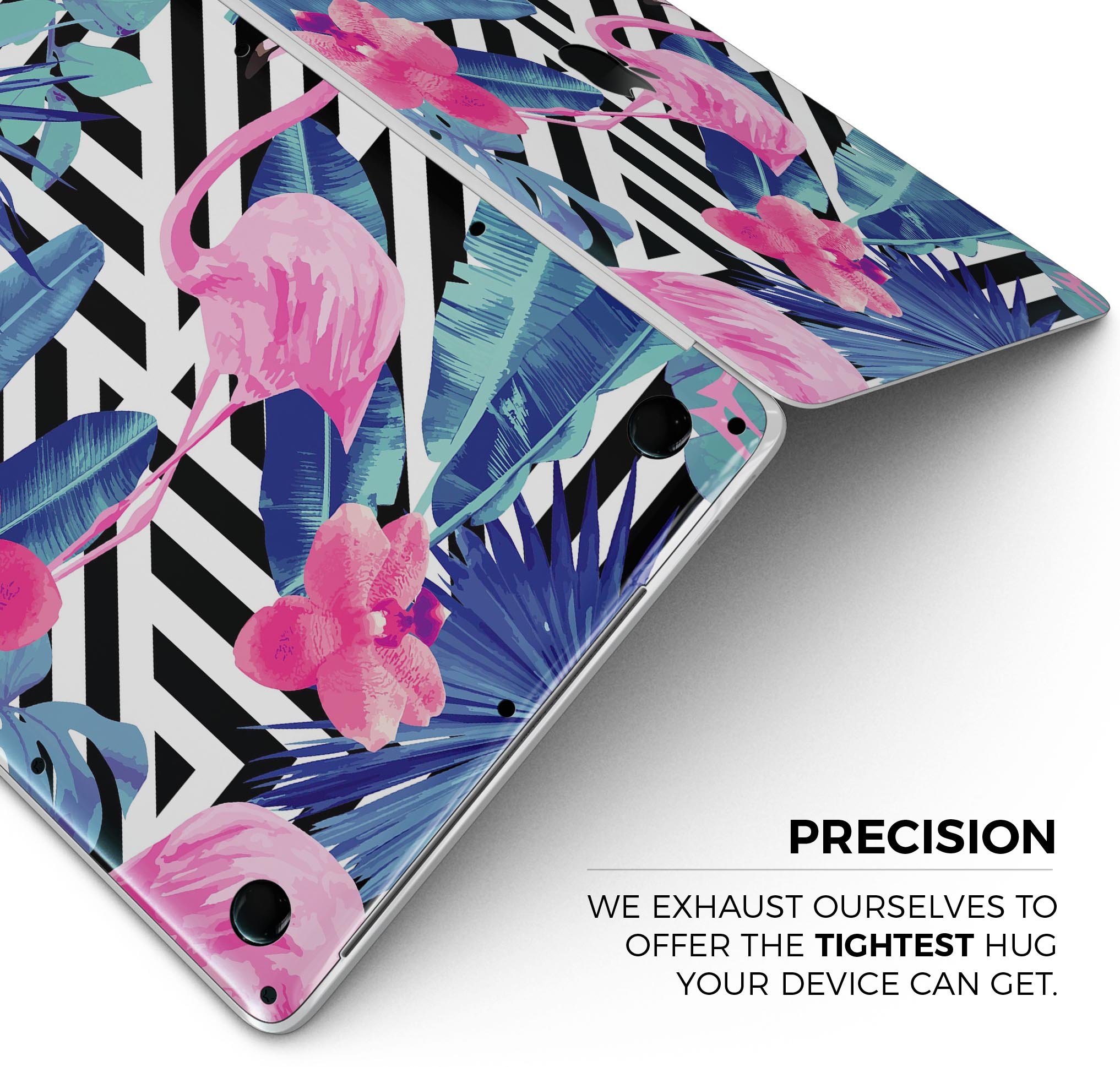 Vivid Tropical Chevron Floral skin decal wrap kit for MacBook, showcasing vibrant colors and intricate floral patterns.