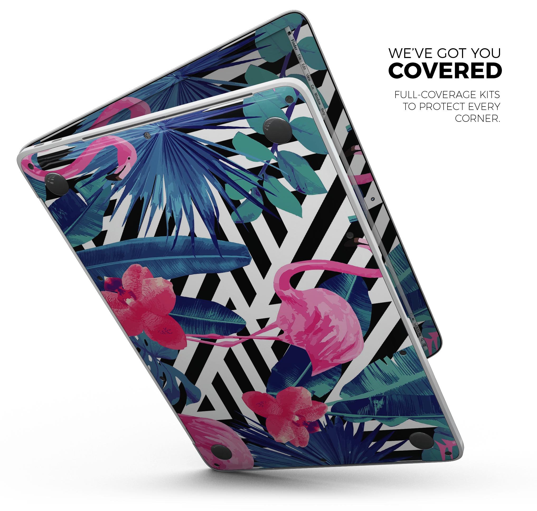 Vivid Tropical Chevron Floral skin decal wrap kit for MacBook, showcasing vibrant colors and intricate floral patterns.