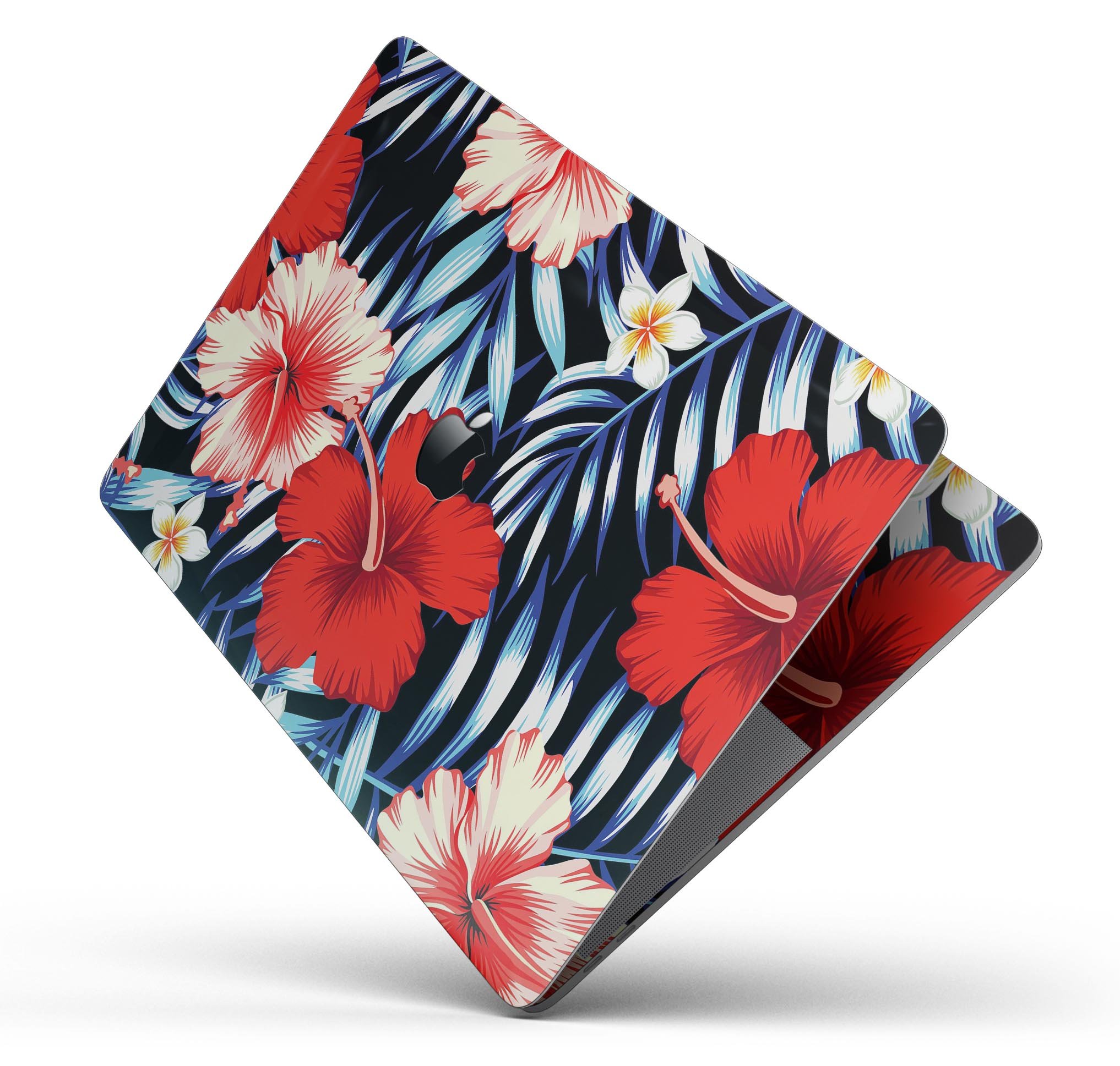 Vivid Tropical Red Floral Skin Decal Wrap Kit for MacBook, showcasing vibrant floral patterns on a sleek surface.