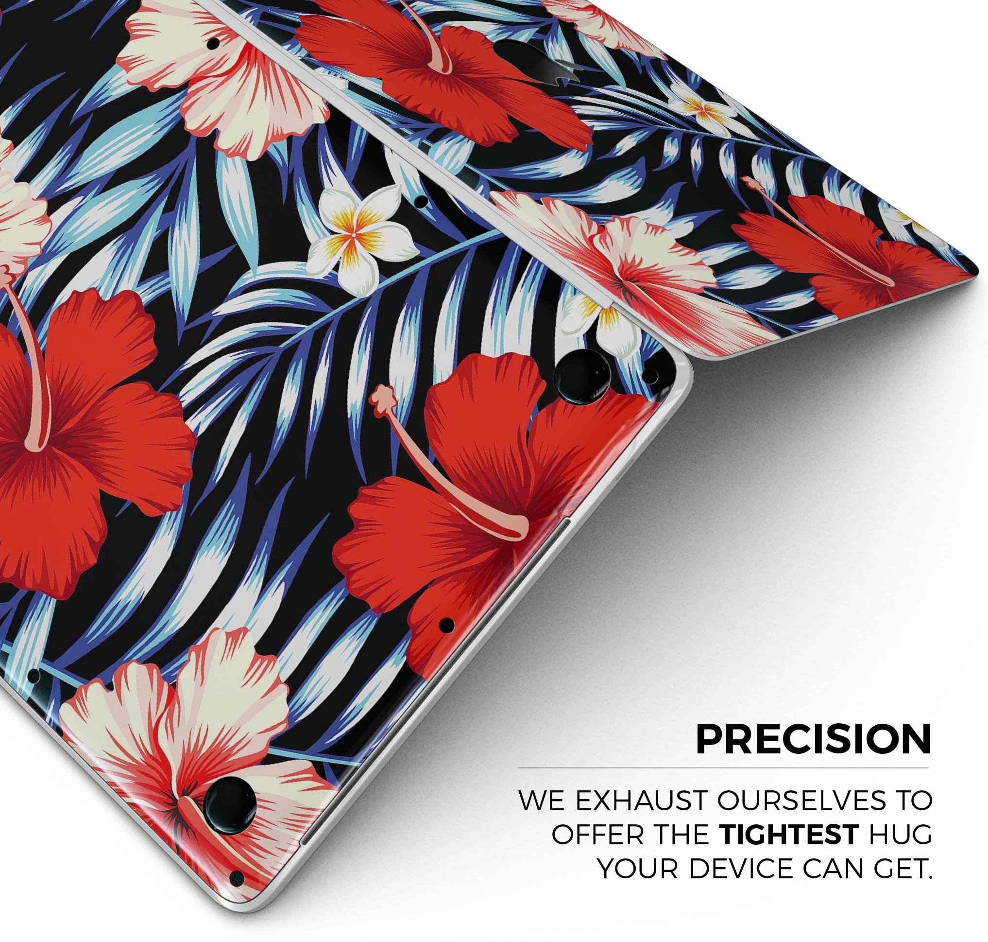 Vivid Tropical Red Floral Skin Decal Wrap Kit for MacBook, showcasing vibrant floral patterns on a sleek surface.