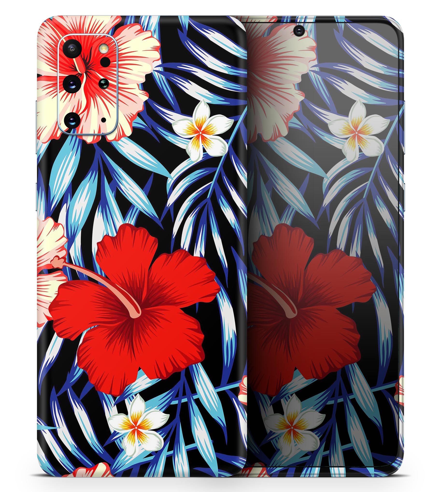 Vivid Tropical Red Floral Skin-Kit for Samsung Galaxy, showcasing vibrant floral design on a sleek device.