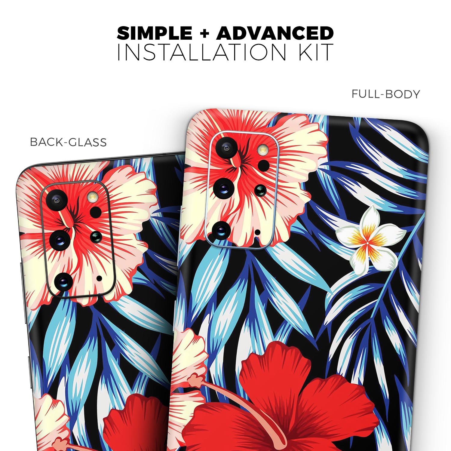 Vivid Tropical Red Floral Skin-Kit for Samsung Galaxy, showcasing vibrant floral design on a sleek device.