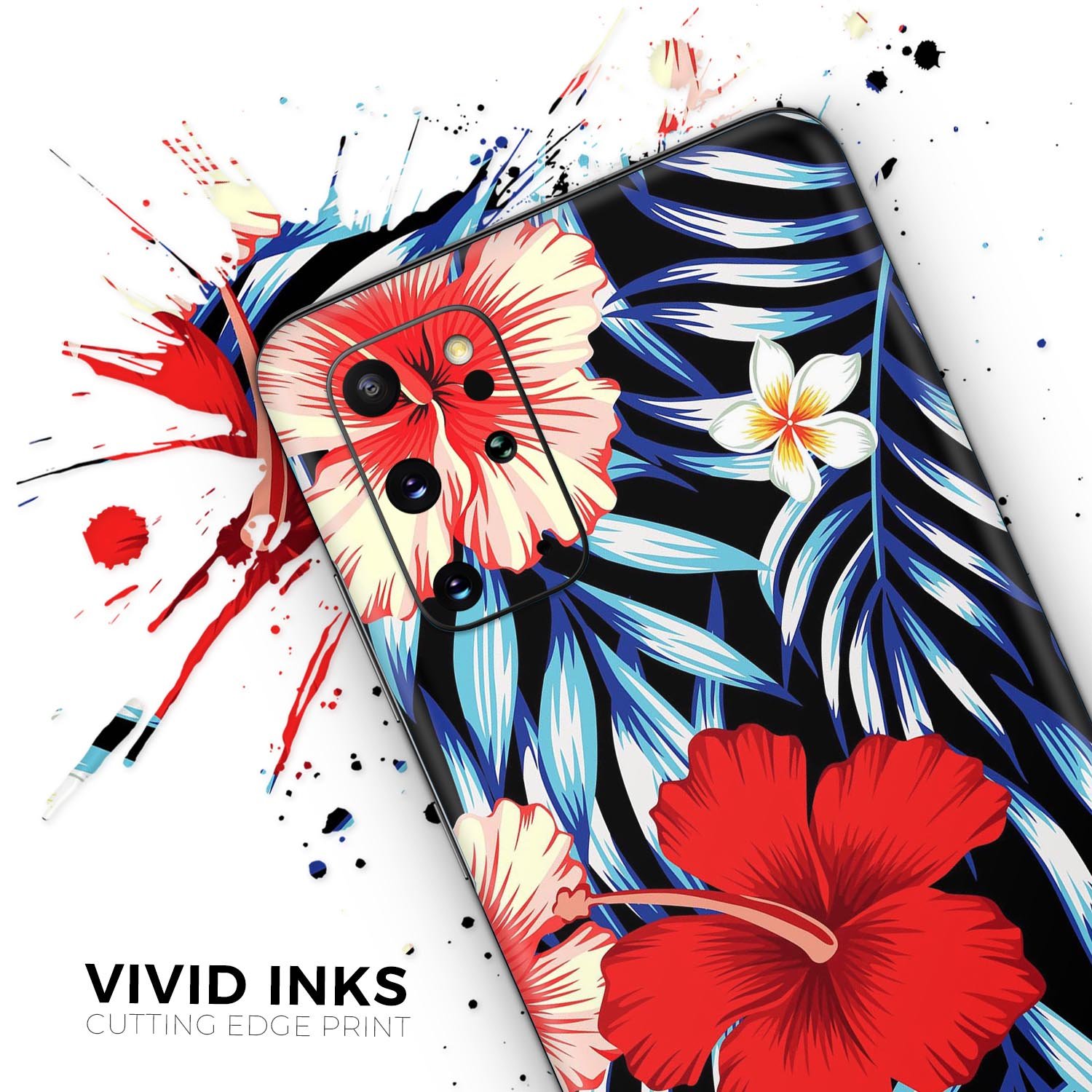 Vivid Tropical Red Floral Skin-Kit for Samsung Galaxy, showcasing vibrant floral design on a sleek device.