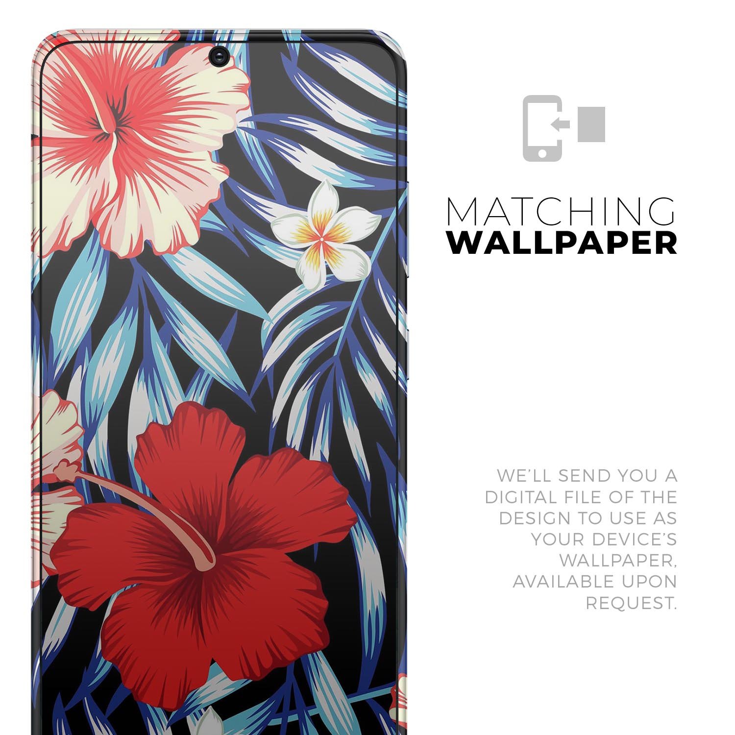 Vivid Tropical Red Floral Skin-Kit for Samsung Galaxy, showcasing vibrant floral design on a sleek device.