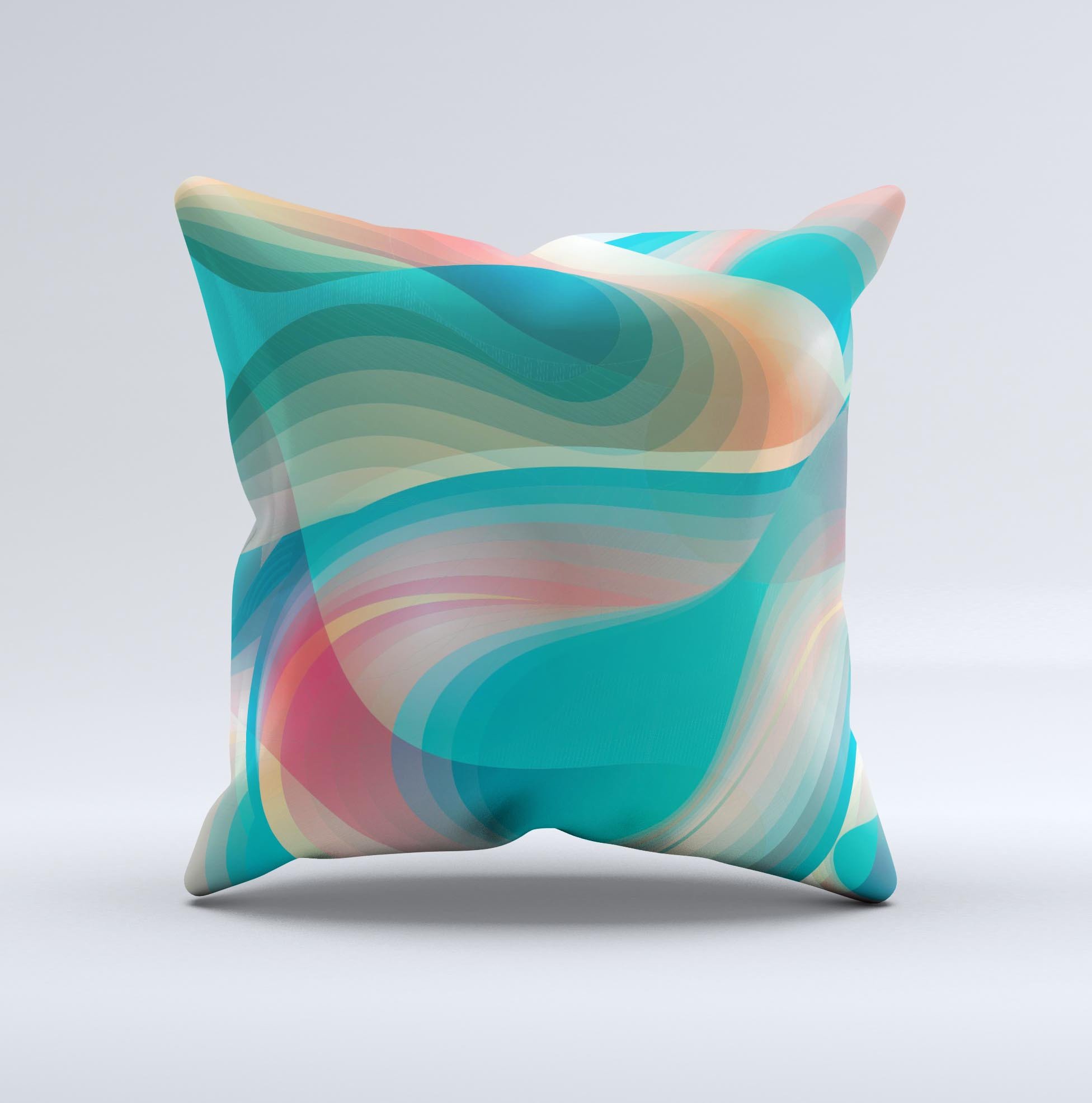 Vivid Turquoise 3D Wave Pattern decorative throw pillow, showcasing intricate wave design and high-quality fabric.