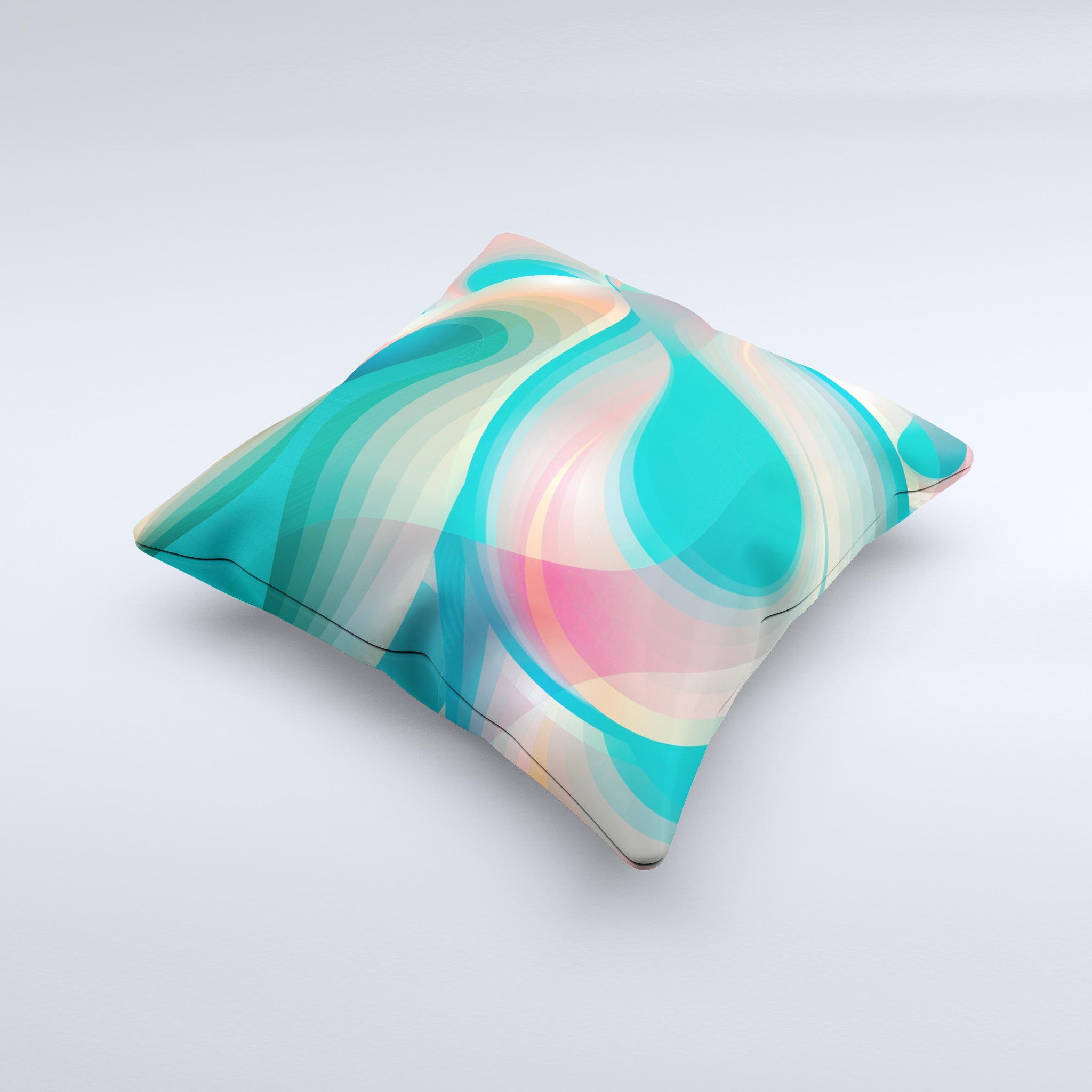 Vivid Turquoise 3D Wave Pattern decorative throw pillow, showcasing intricate wave design and high-quality fabric.