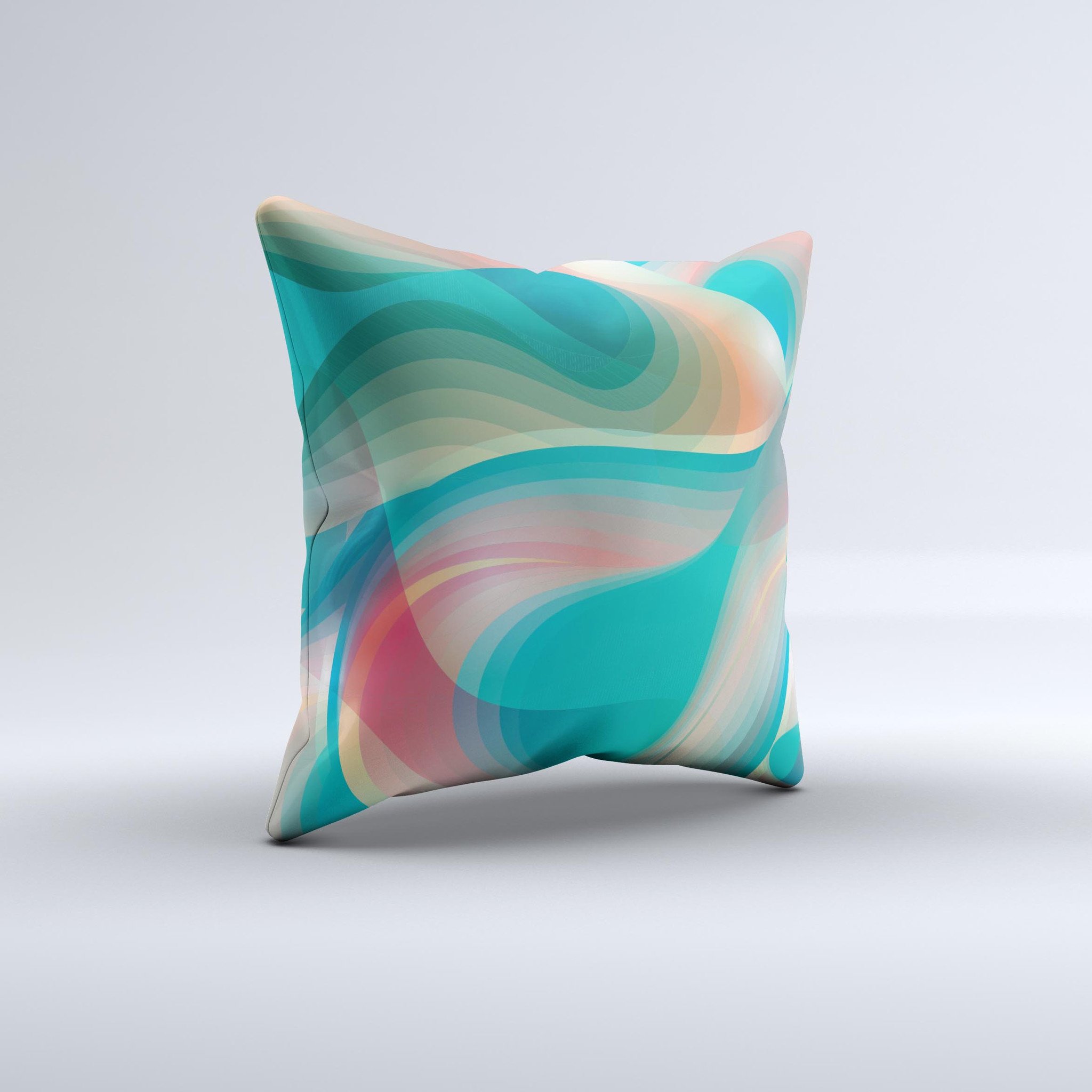 Vivid Turquoise 3D Wave Pattern decorative throw pillow, showcasing intricate wave design and high-quality fabric.