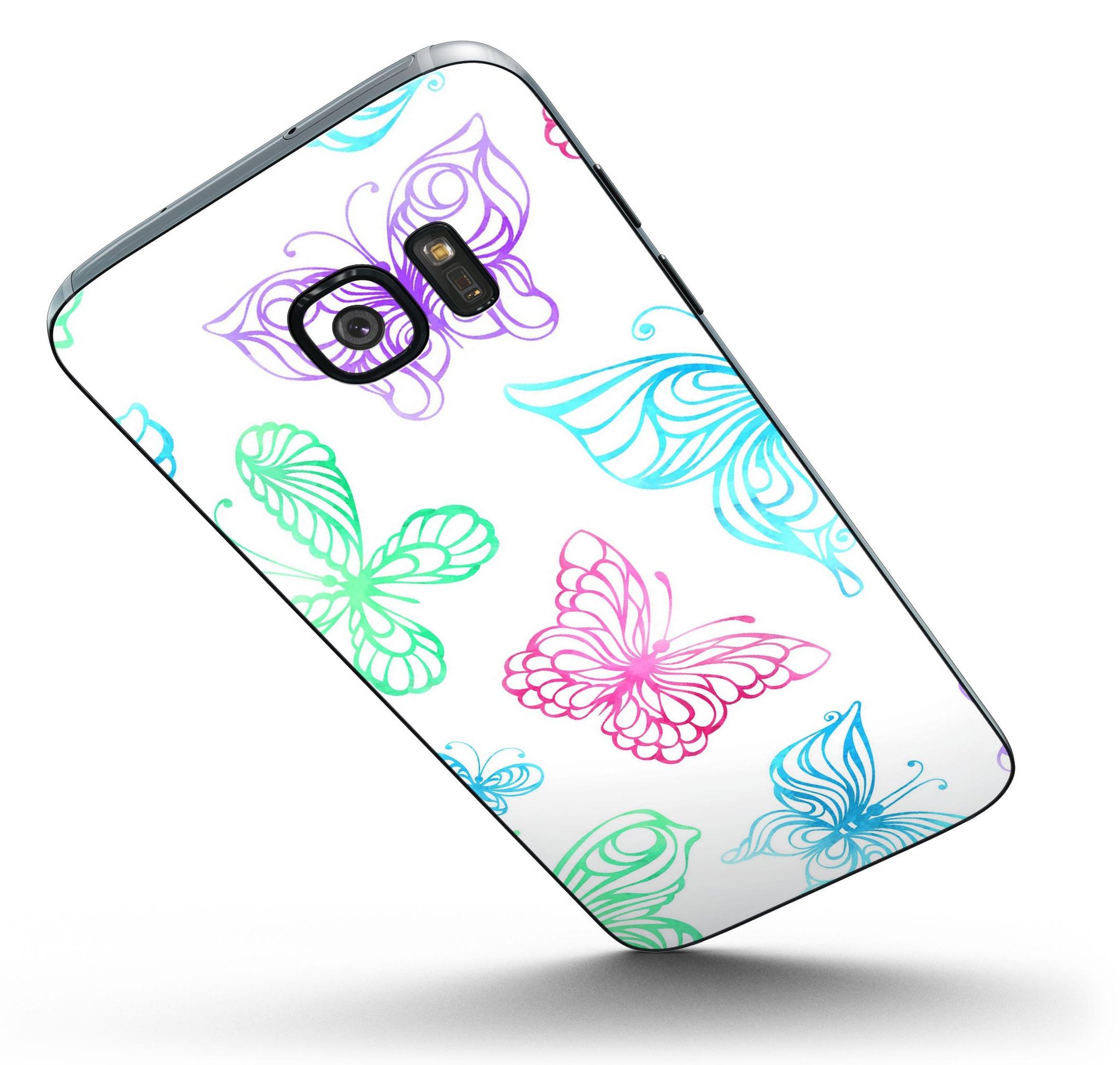 Vivid Vector Butterflies skin kit for Samsung Galaxy S7 and S7 Edge, showcasing vibrant butterfly designs on premium vinyl.