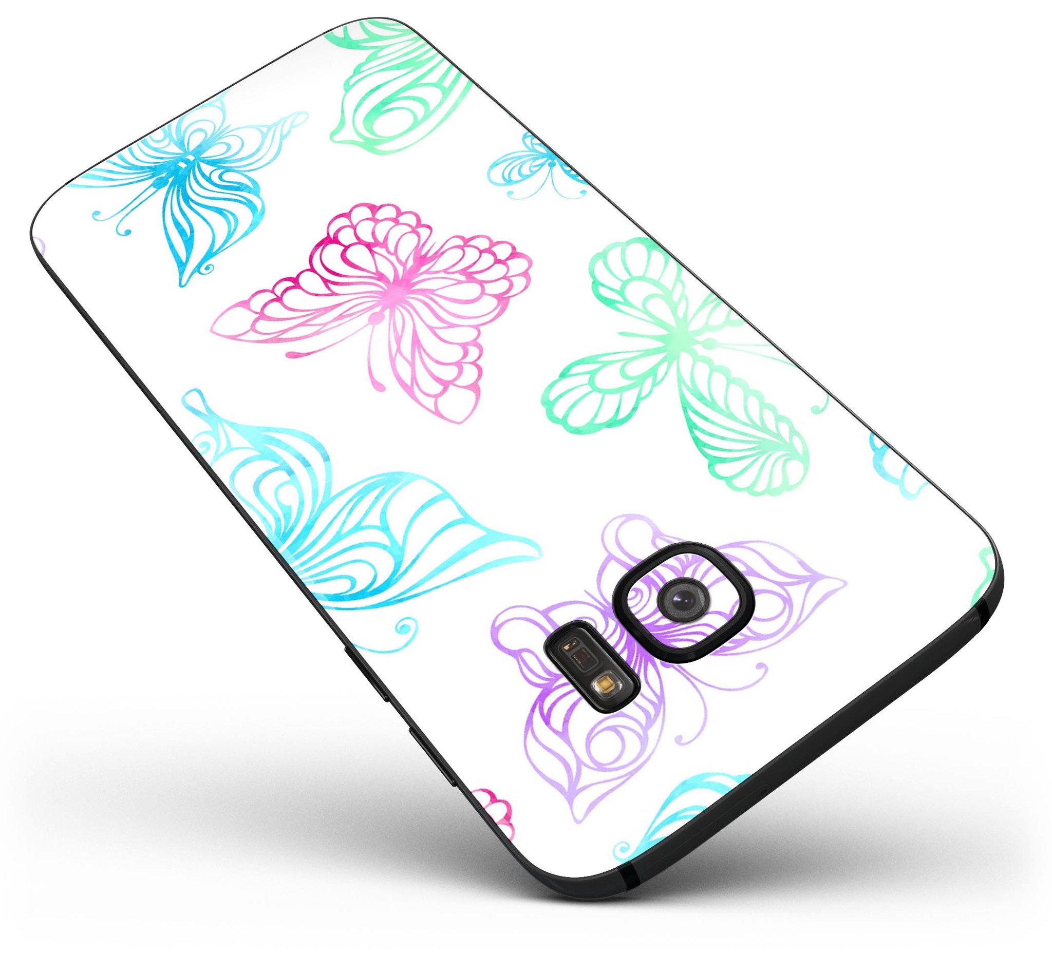 Vivid Vector Butterflies skin kit for Samsung Galaxy S7 and S7 Edge, showcasing vibrant butterfly designs on premium vinyl.