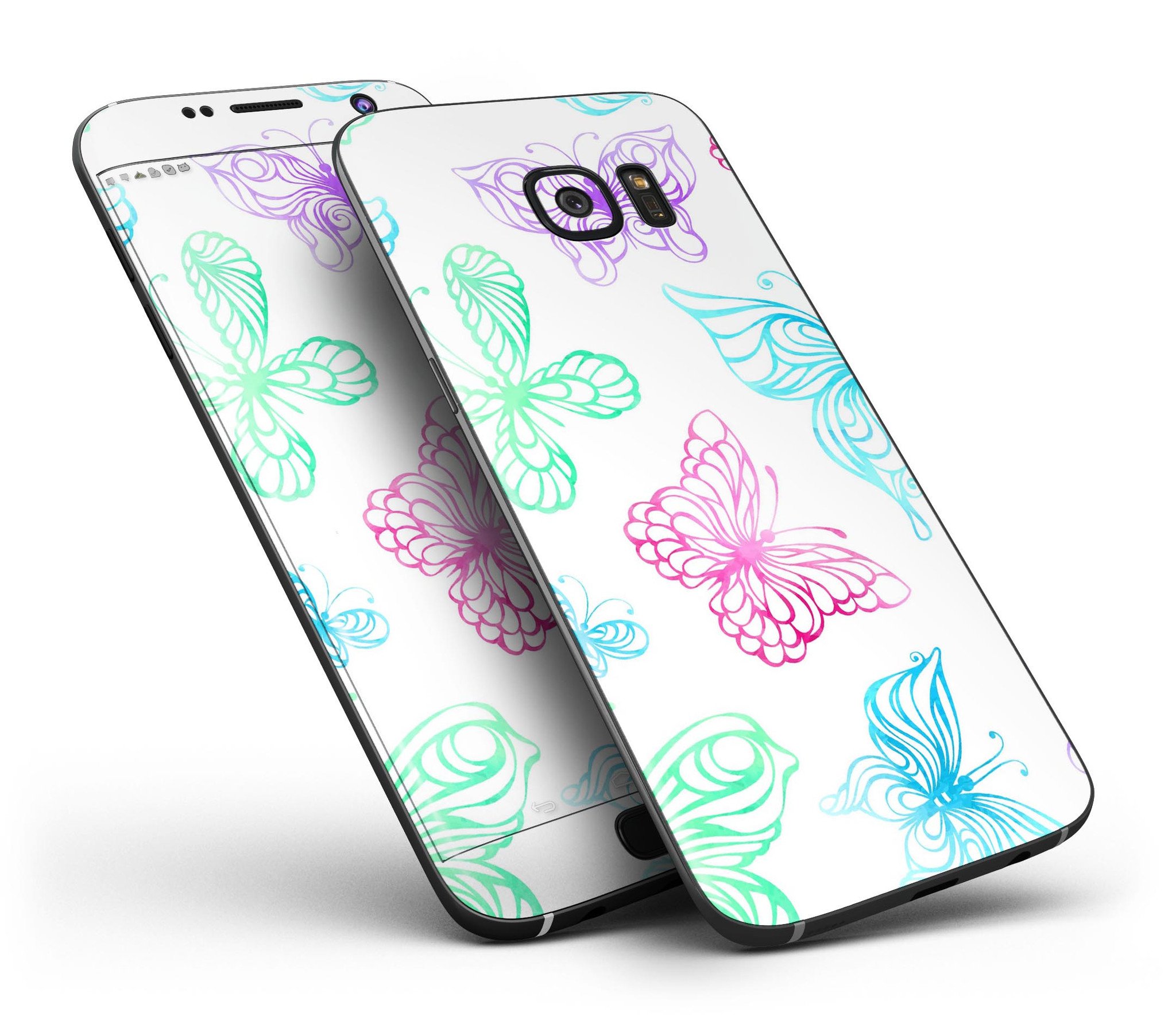 Vivid Vector Butterflies skin kit for Samsung Galaxy S7 and S7 Edge, showcasing vibrant butterfly designs on premium vinyl.