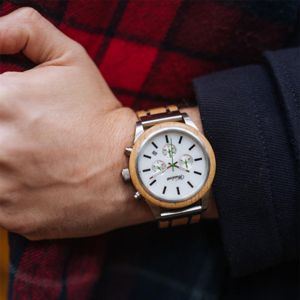 Waidzeit Green Panther Chronograph watch featuring barrique barrel wood and Austrian marble dial with fir green second hand.